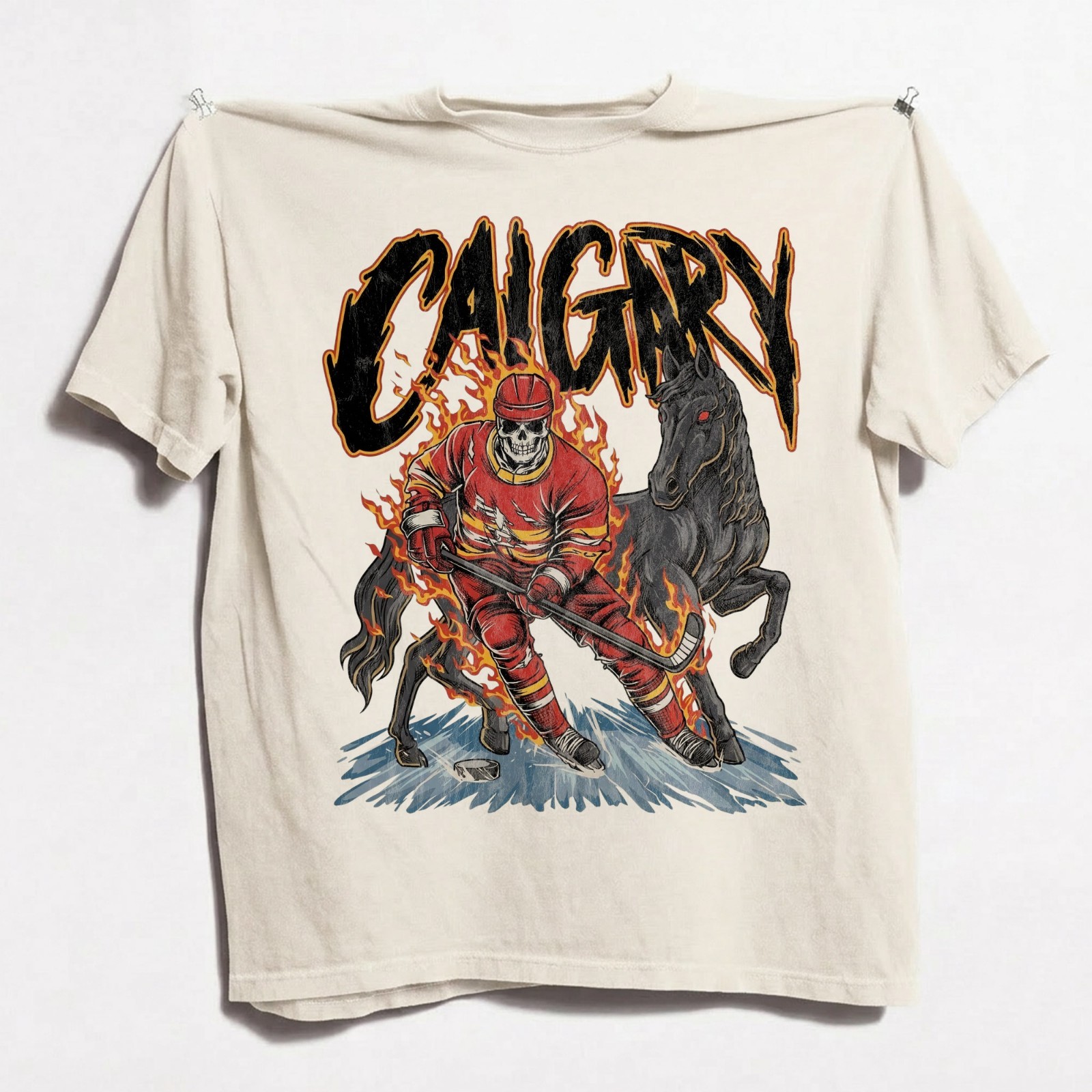 Calgary Flames Ice Hockey Skeleton Vintage Comfort Color T-shirt