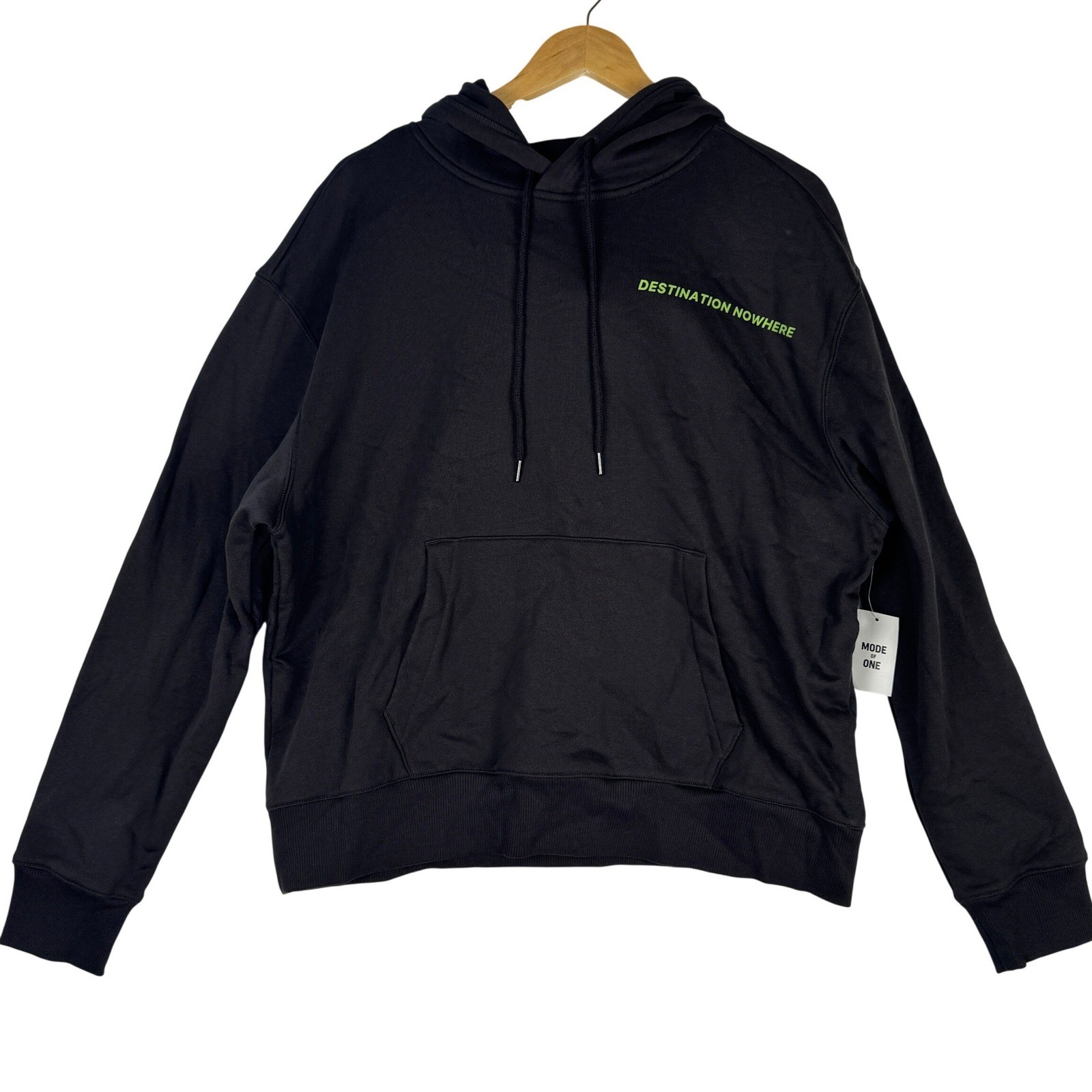 Mode of One Mens Oversized-Fit Fleece Hoodie Jet Grey Small 100189060MN NEW