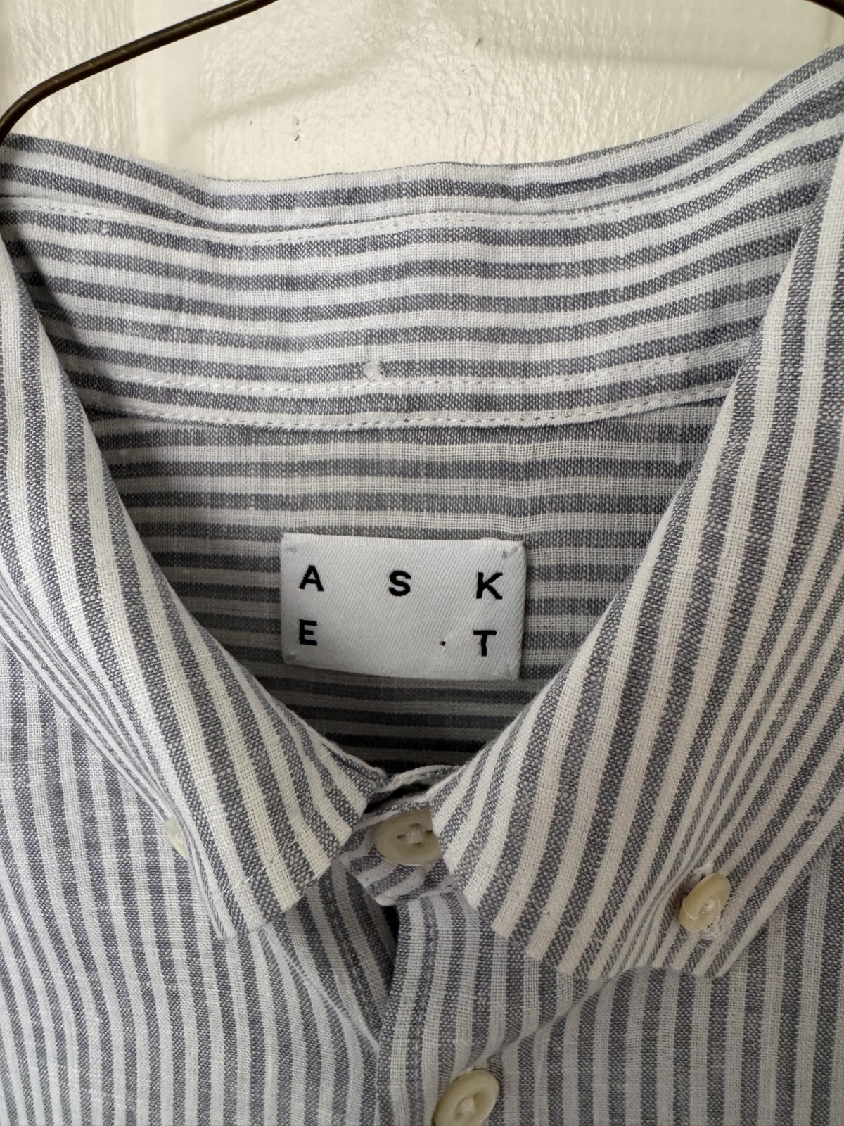 Asket Blue Stripe Linen Shirt Small Long