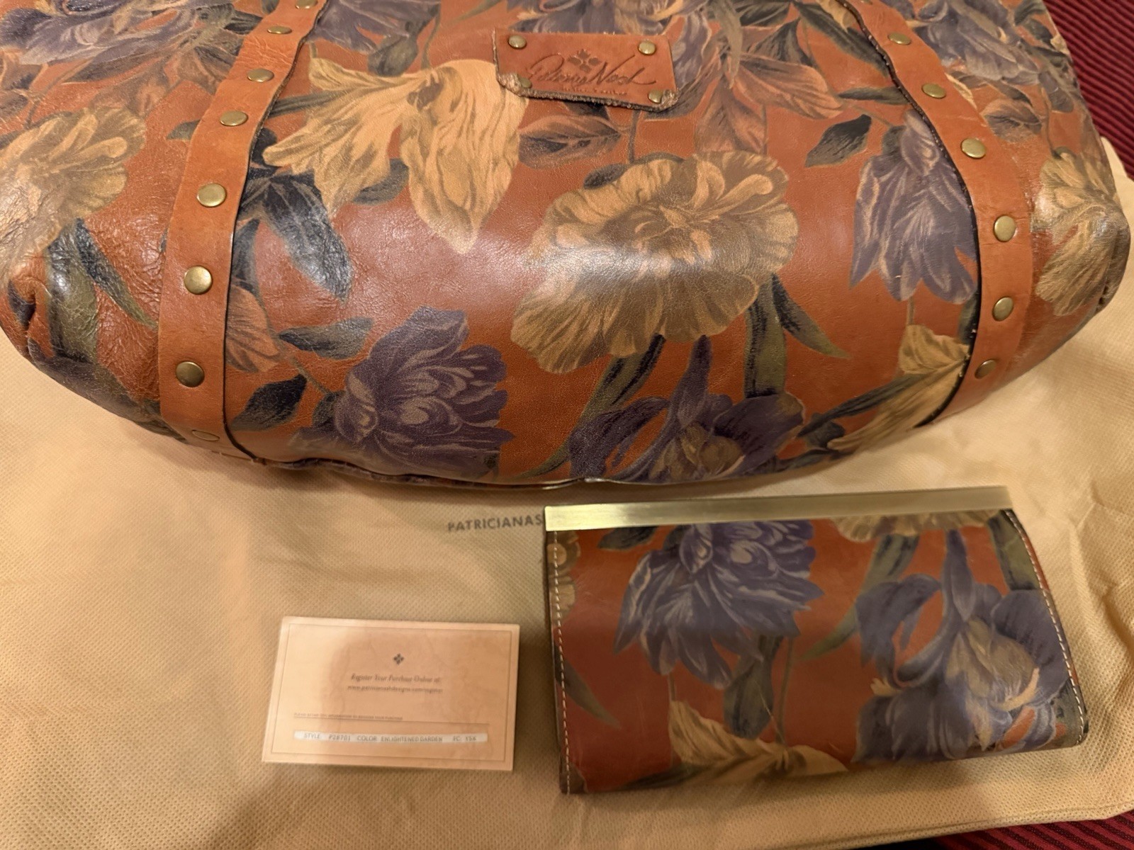 Patricia Nash Floral Large Tote Brown Multicolor Lined Inner Pockets Dust Bag