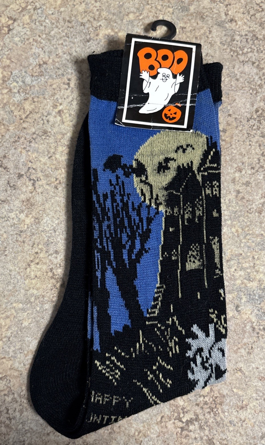 NEW Vtg Halloween Novelty Socks Ghosts Bats Happy Haunting size 9-11