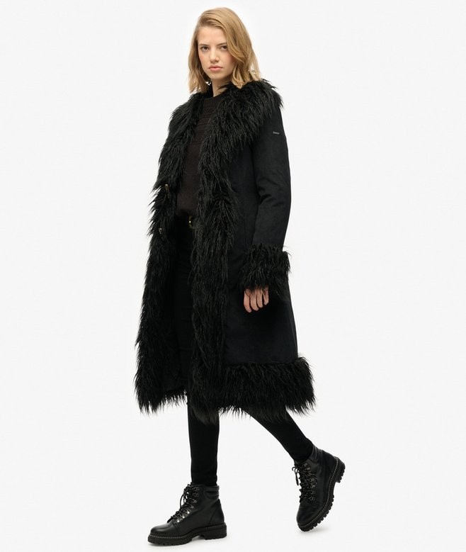 Superdry Black Long Afghan Coat