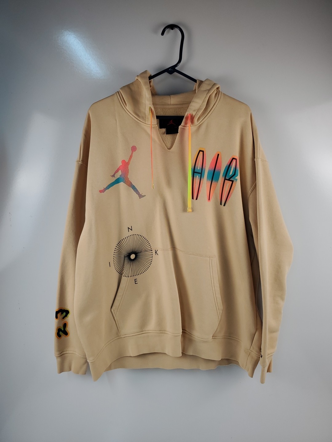 Jordan Flight MVP Yellow Beige Fleece Hoodie DQ8019-252 Size XXL