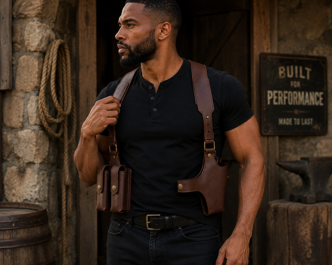 Genuine Leather Shoulder Holster Harness Magazine Pouch Adjustable Chest Rig