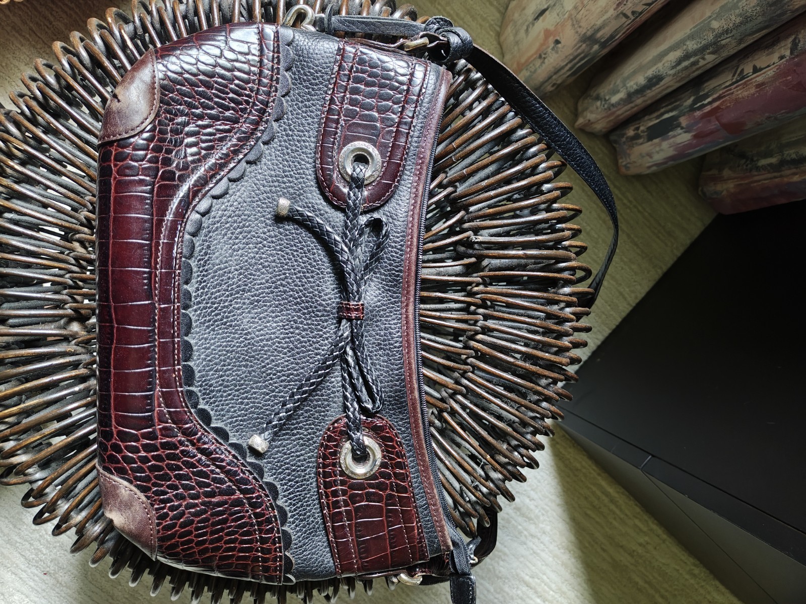 Brighton Shoulder Bag Purse Brown Croc Black Genuine Leather