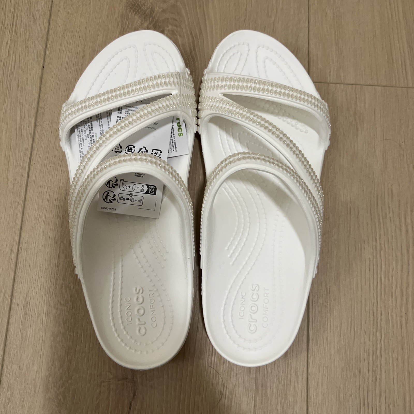 Crocs Kadee II Strappy Sandals Embellished Rhinestones White Vacation Resort 8