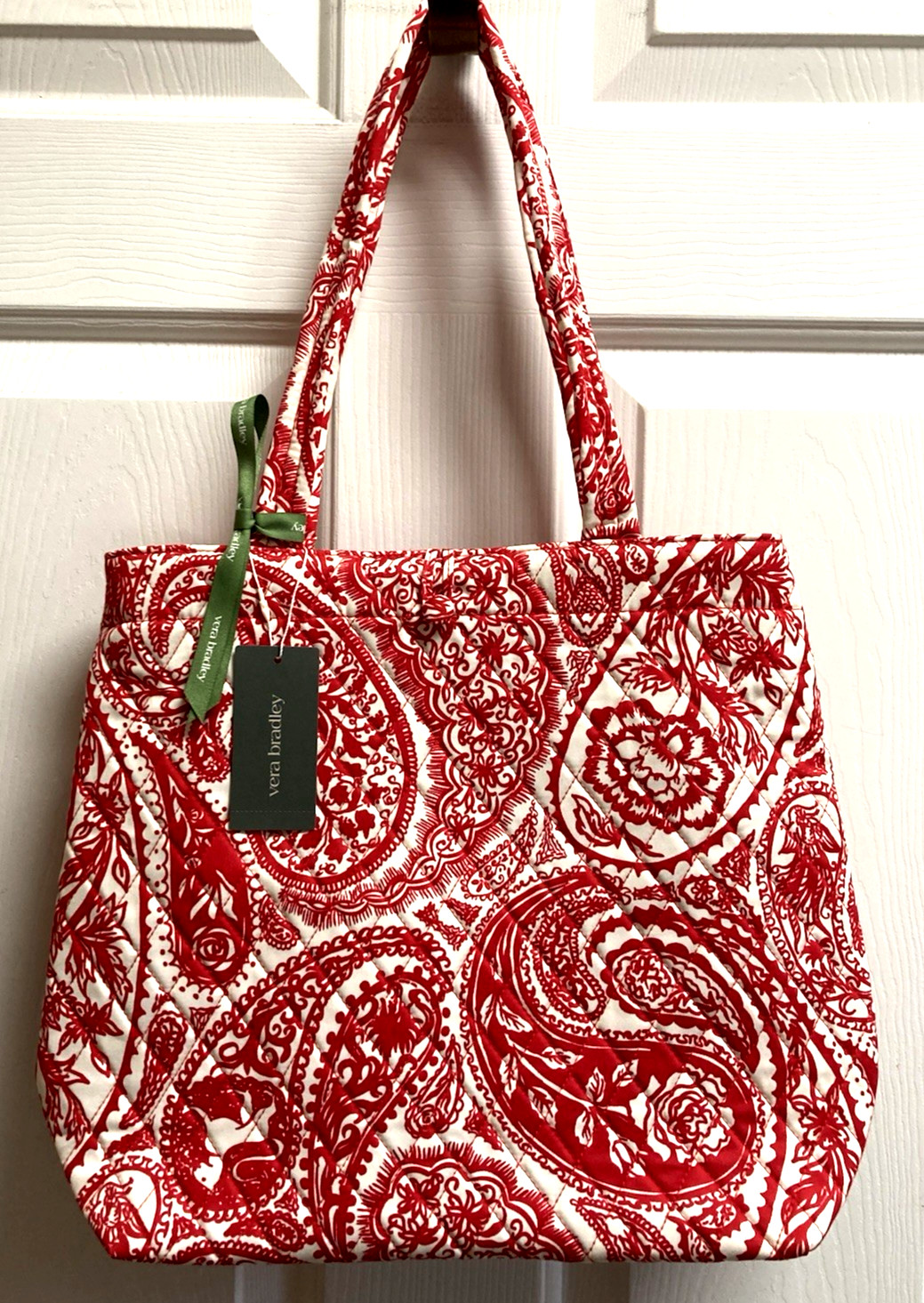 Vera Bradley Original Zip Tote Bag In Quilted Cotton Paisley Key in Red $80