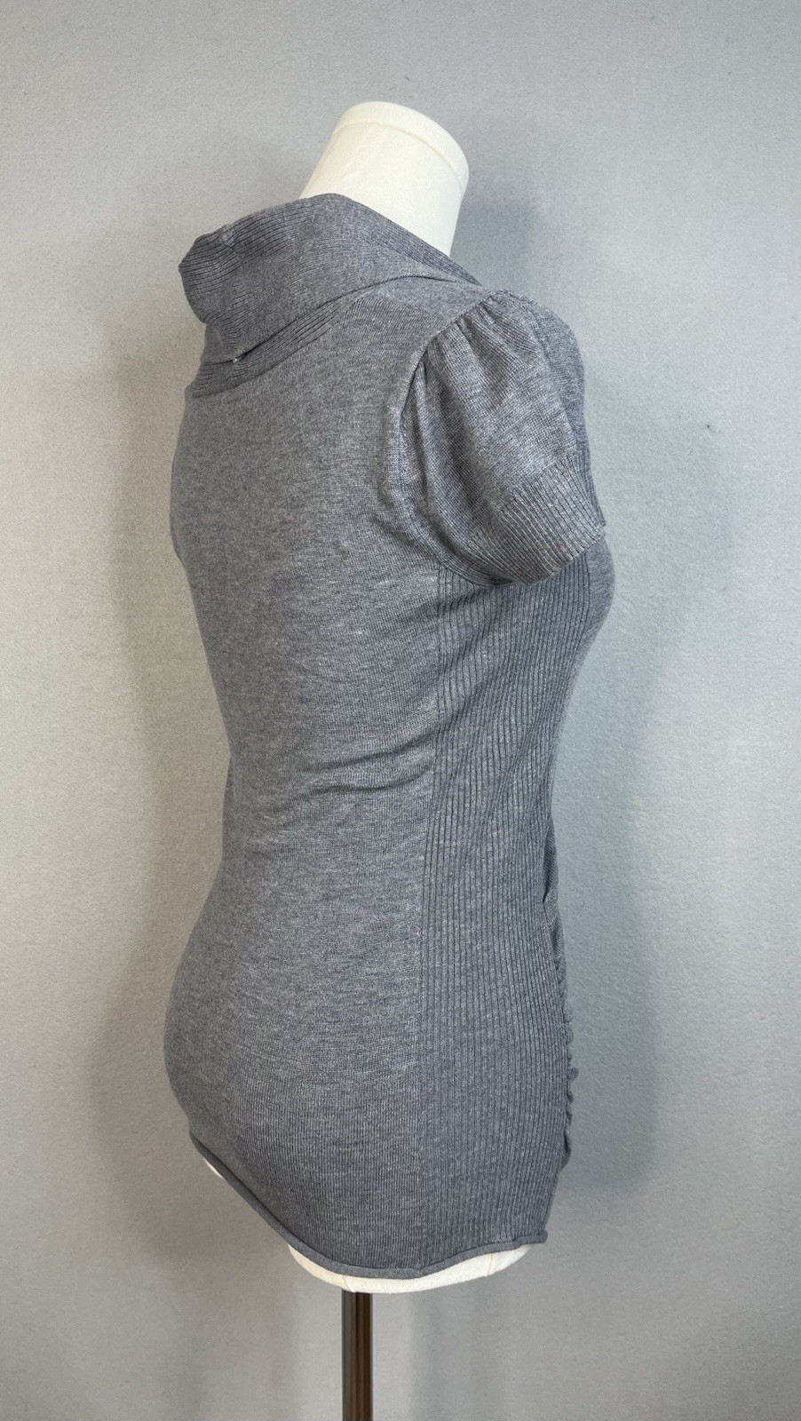 Takeout Size S Gray Turtleneck Short Sleeve Ruched Sides Knit Sweater Shirt Y2K