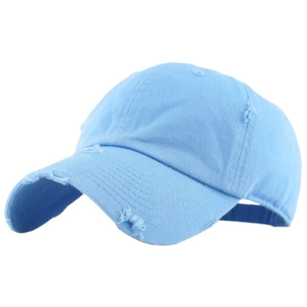 Light Blue Solid Distressed Vintage Polo Style Baseball Ball Cap Hat 100% Cotton