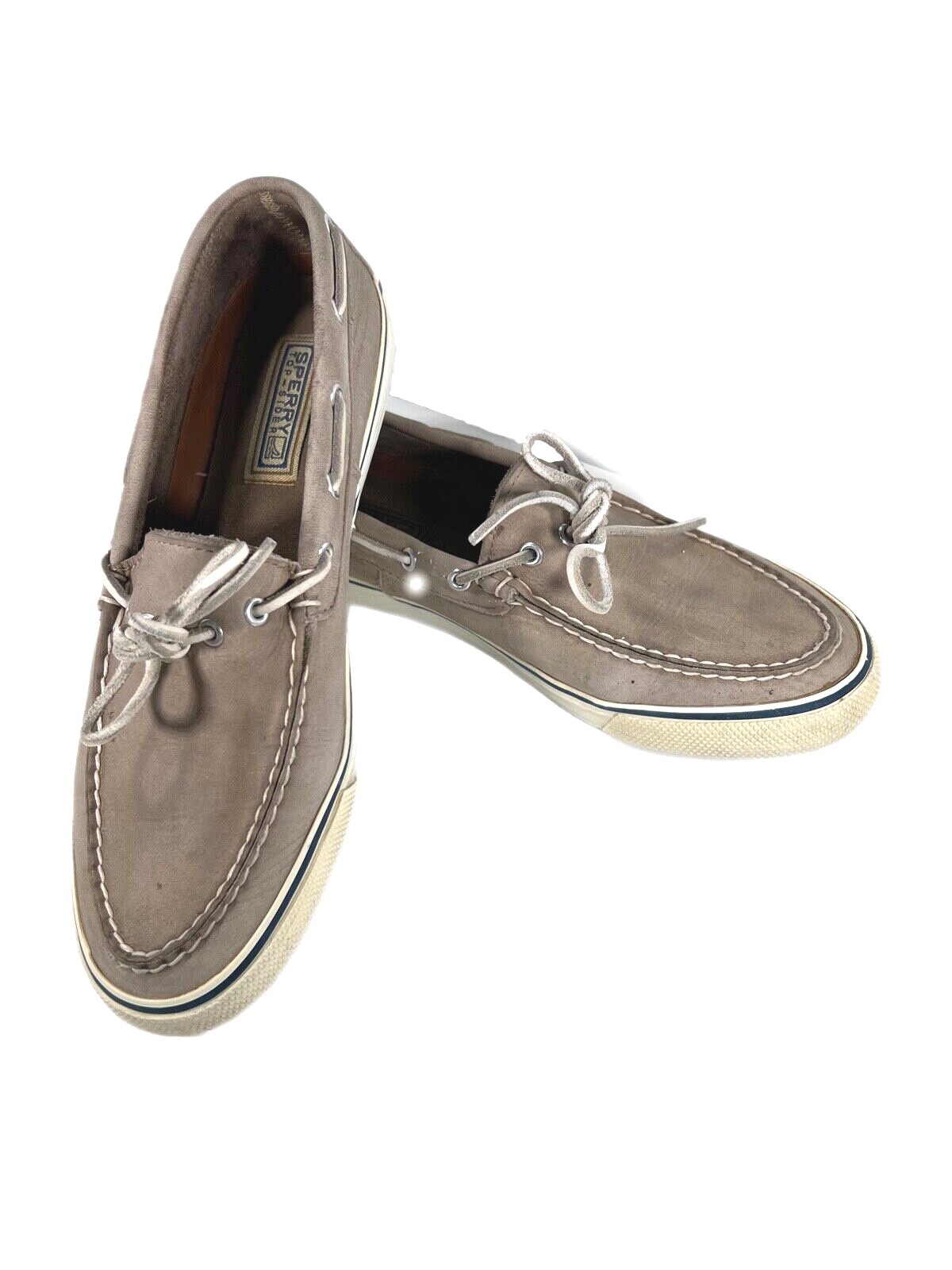 Sperry Top Sider Boat Shoes Leathe Tan Linen Oat Slip on Loafers Womens 10M