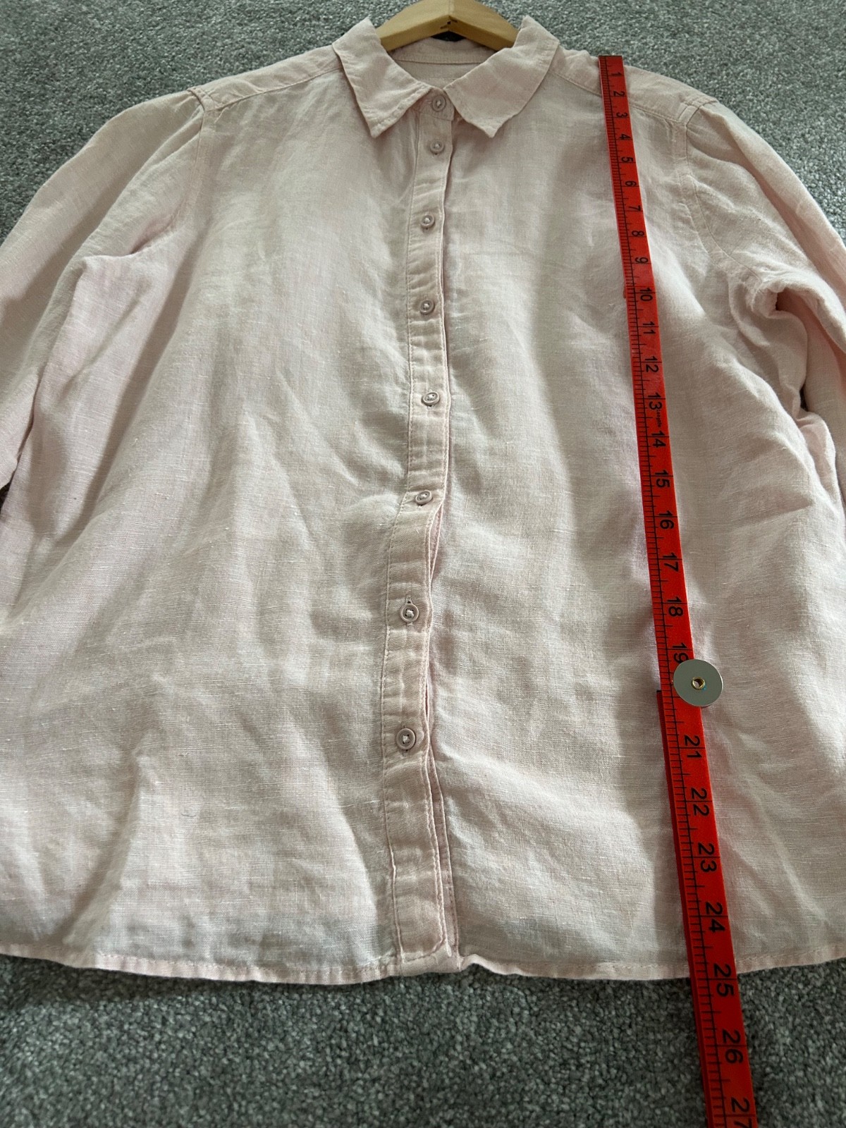 M&S Pure Linen Shirt Blouse Size 12 Pale Pink Long Sleeve Summer Holiday VGC