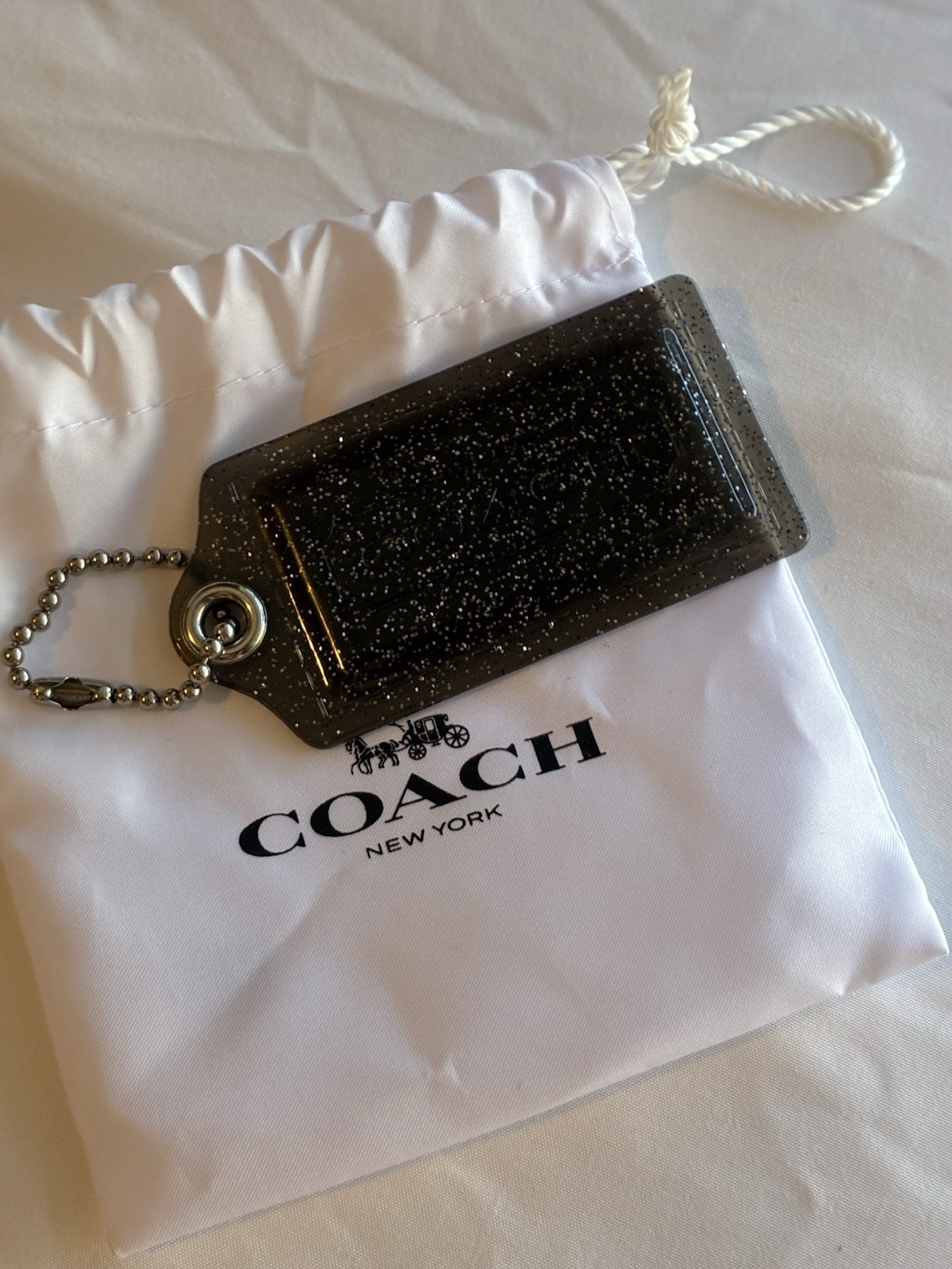 Coach Black Silver Glitter Transparent Resin Hang Tag Bag Charm