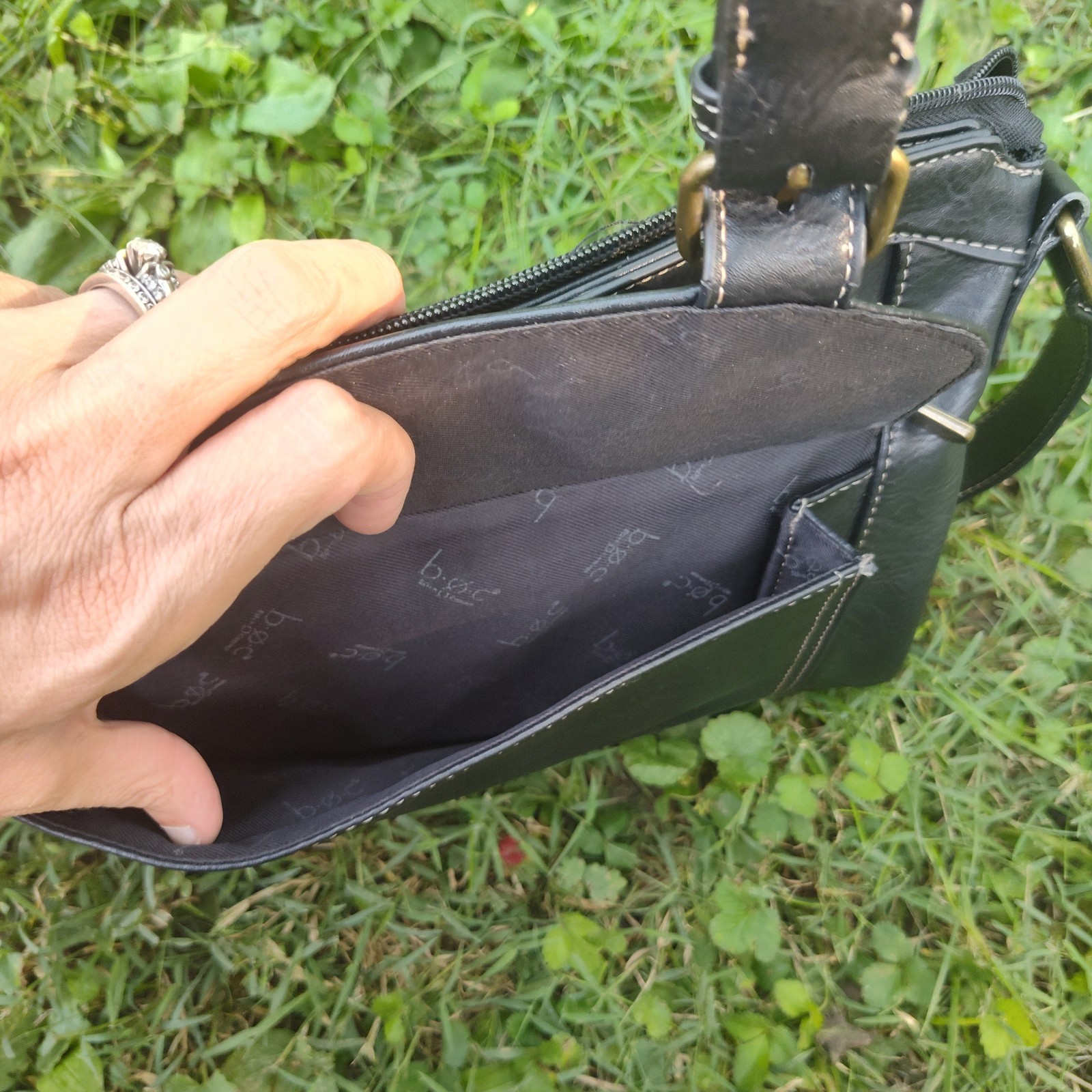 B.O.C. Black Crossbody Bag Zip/Snap Closure Buckle Accent Pockets