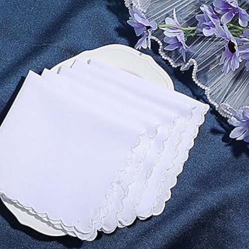 5 Pcs Cotton Handkerchiefs White Scalloped Hankies Large Pocket Square, New, USA
