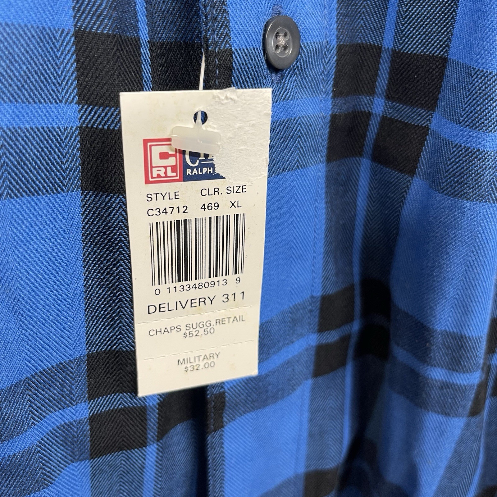 Chaps Ralph Lauren Plaid Shirt Blue Flannel Tartan Cotton Button Up XL