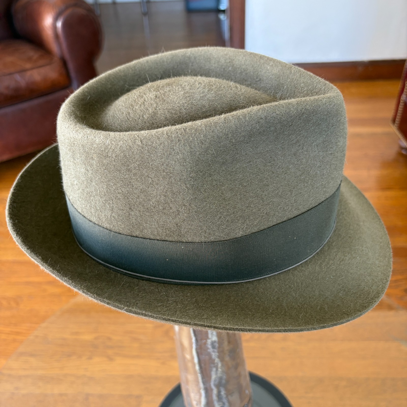 $995 Paul’s Hat Works Custom Fur Felt Fedora Stetson Moss Green Olive 7 1/8