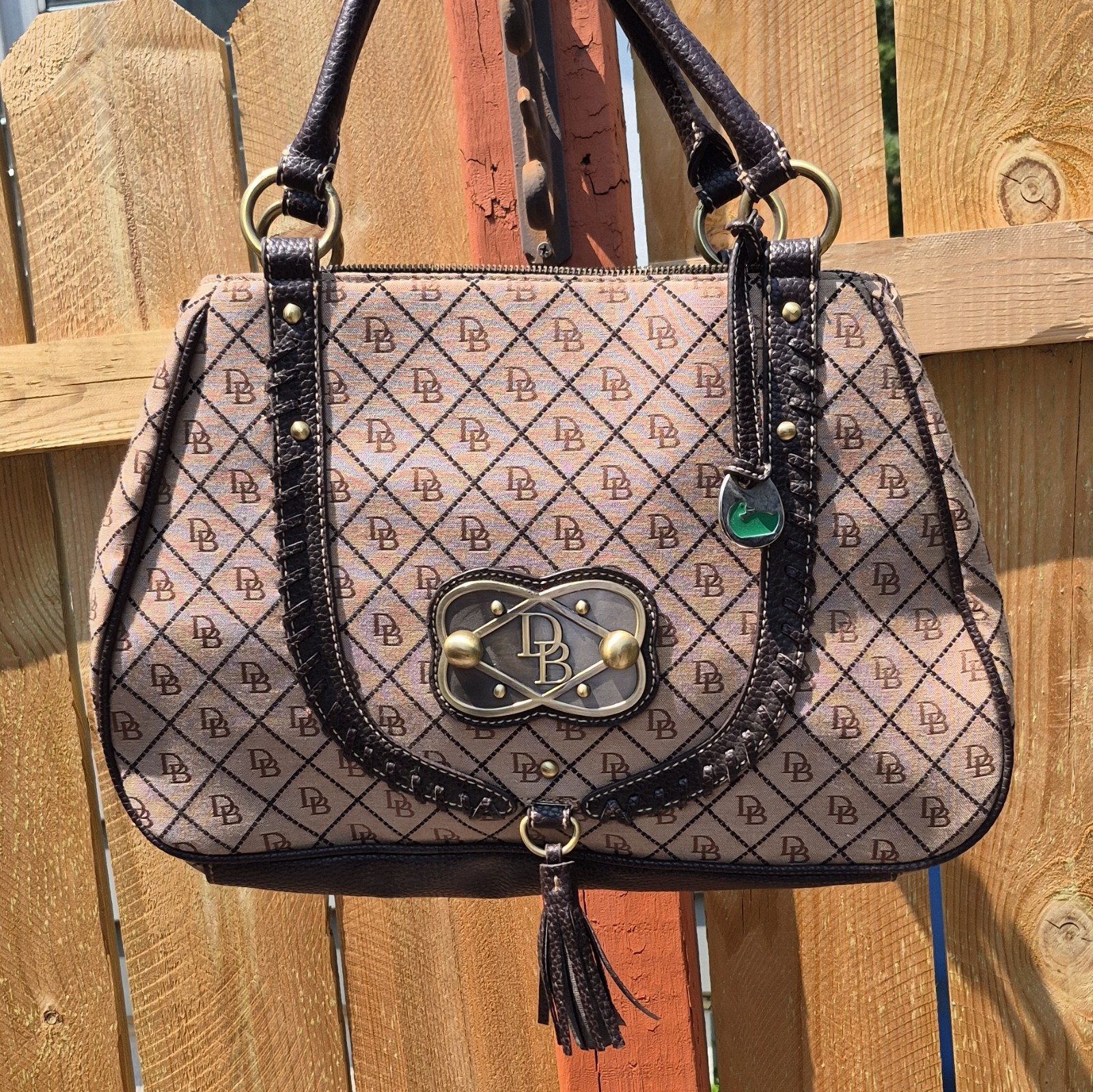 Dooney & Bourke Women’s Logo Satchel Top Handle Beige Brown Zip Tassel Charm