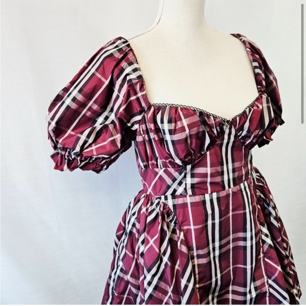 New Anthropologie Maeve Maroon Plaid Tartan Buffalo Holiday Winter Mini Dress L