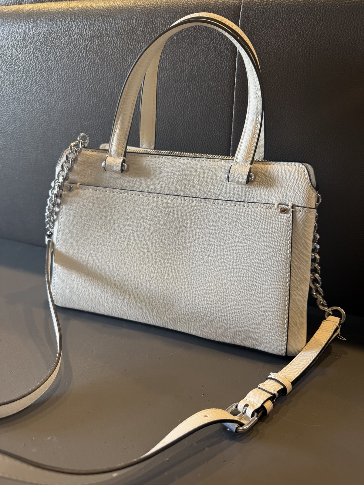 Calvin Klein Beige Satchel Top Handle Bag Zip Double Handles Detachable Strap