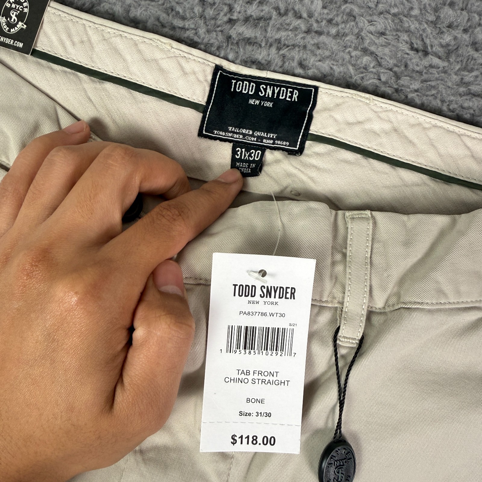 Todd Snyder Pants Mens 31×30 Bone Khaki Tab Front Chino Straight Fit Stretch NEW