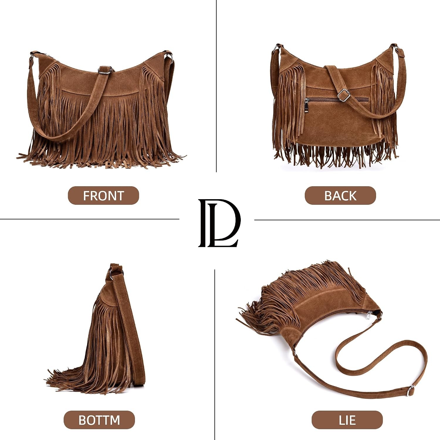 Brown Vintage Suede Fringe Hobo Crossbody Bag for Women Western Style Women’s
