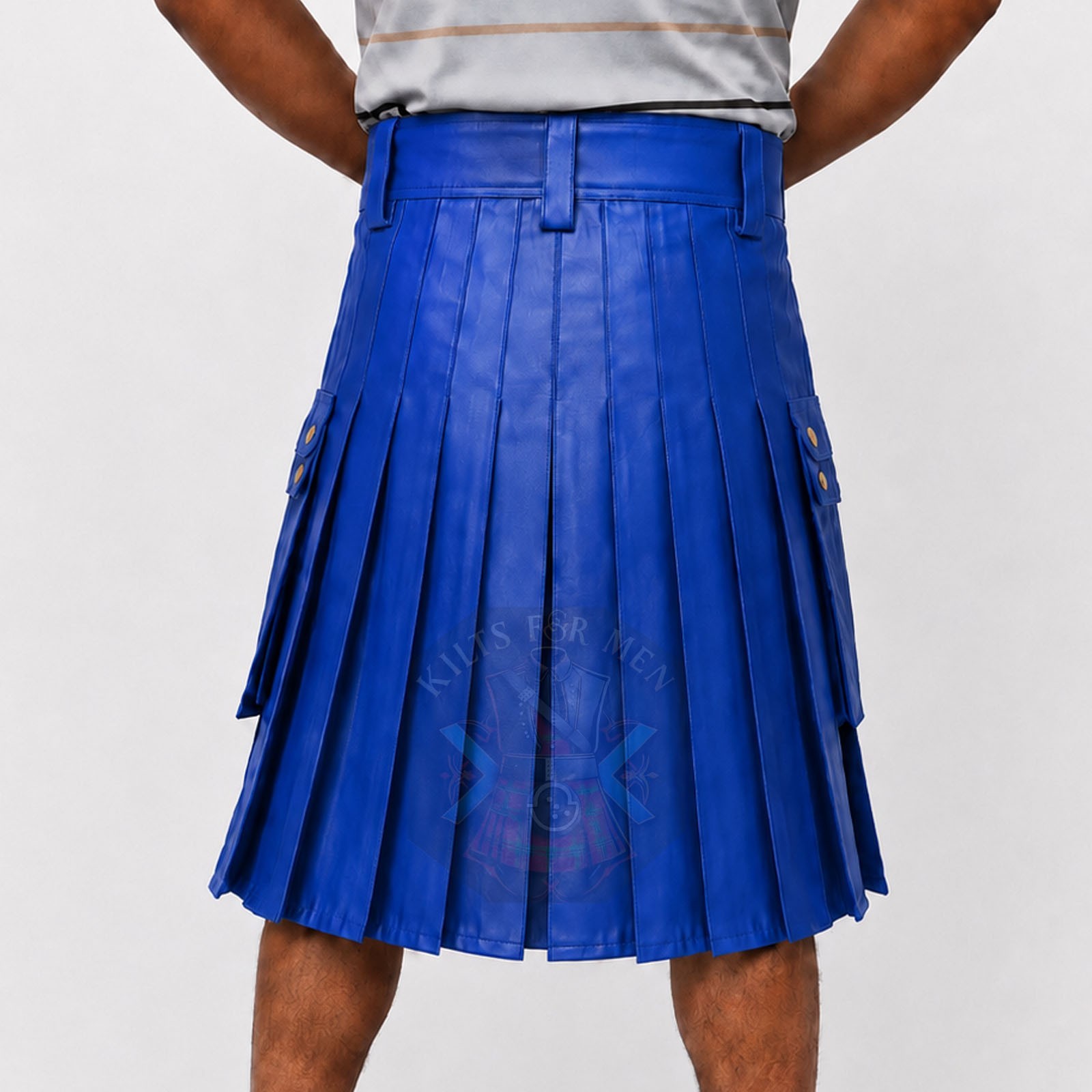 Royal Blue Leather Kilt for Men – Handmade Genuine Cow Leather Utility Cargo