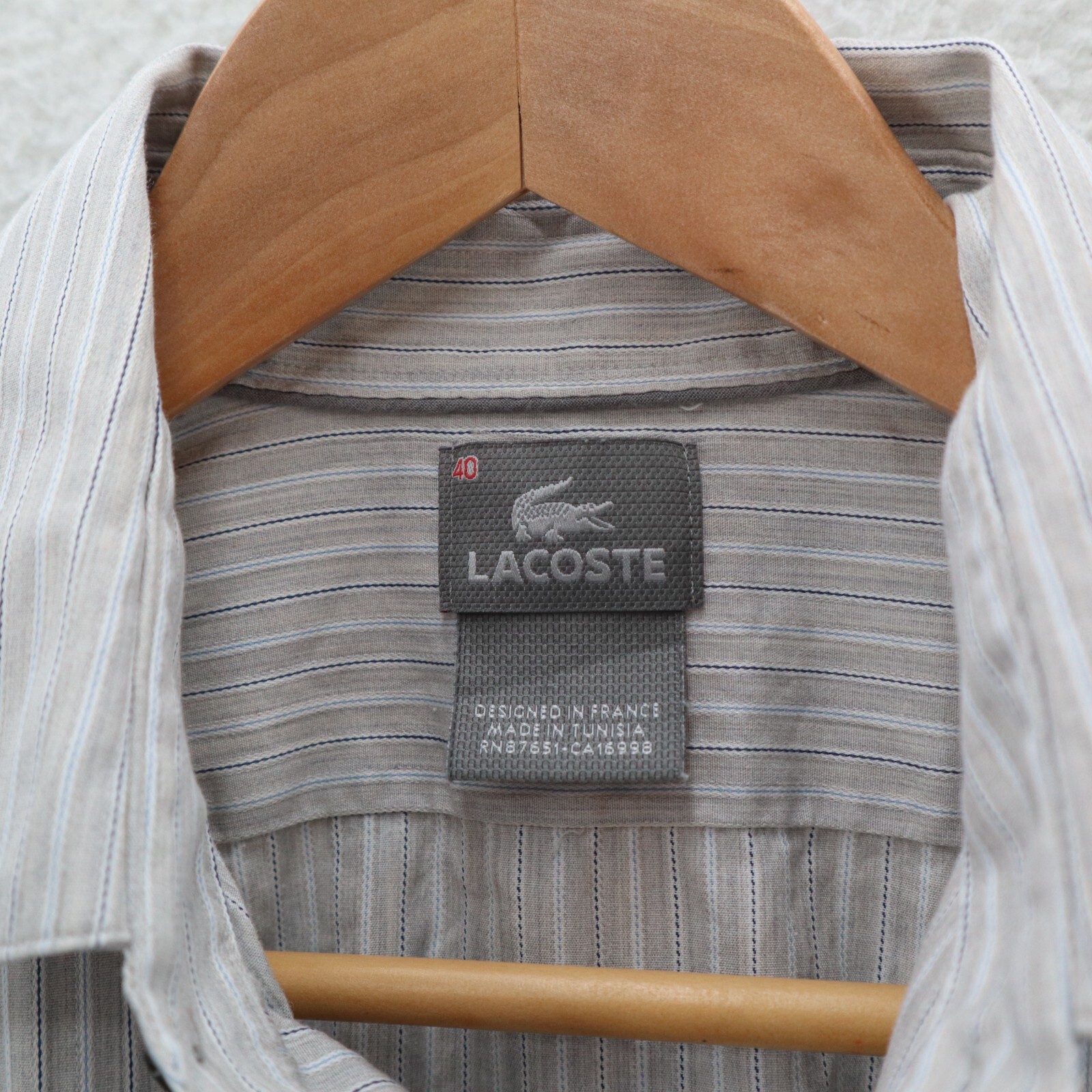 Lacoste Shirt Men’s 40 Gray Striped Button Up Luxury Preppy Country Club Ivy