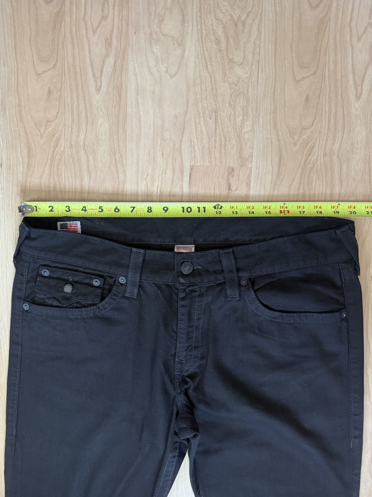 TRUE RELIGION RICKY Mens Flap Pockets Straight Black Denim Jeans Pants 38 x 33