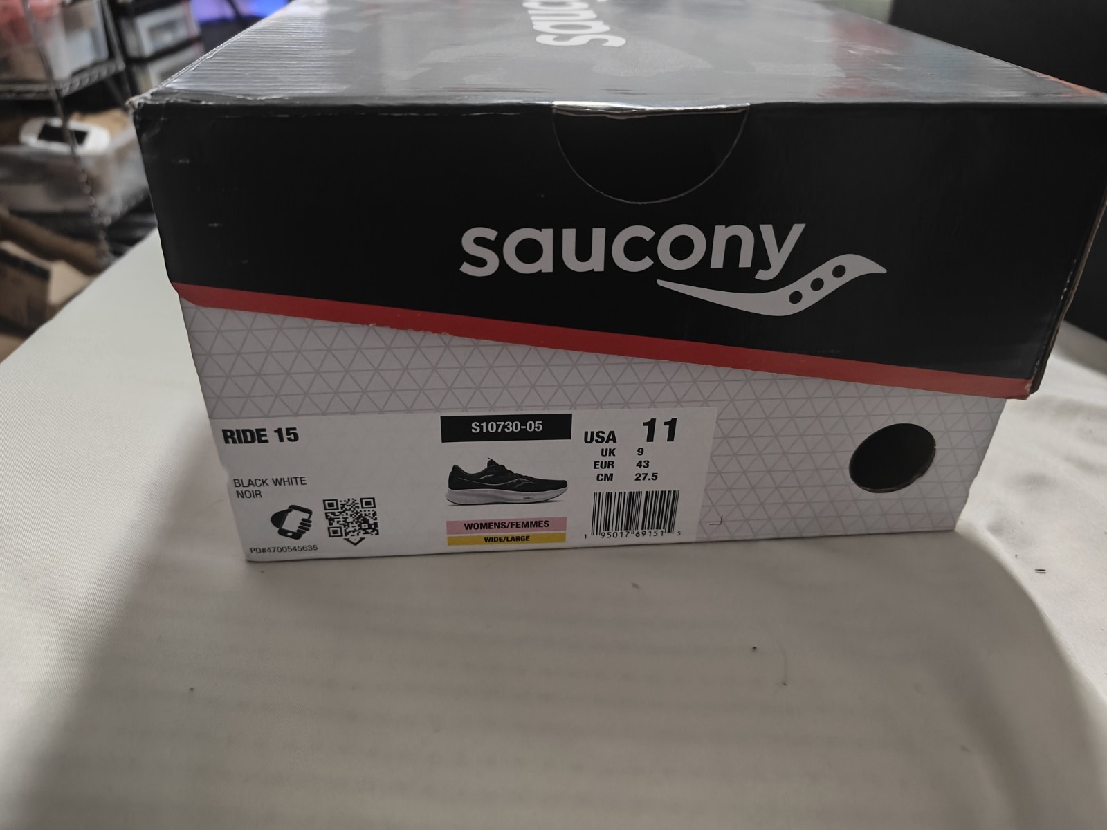 New Saucony Ride 15 Running Shoes Women 11 (Men’s Size 9.5) Black White Color