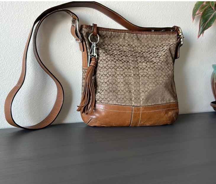 Coach Vintage Signature Logo Canvas Leather Handbag