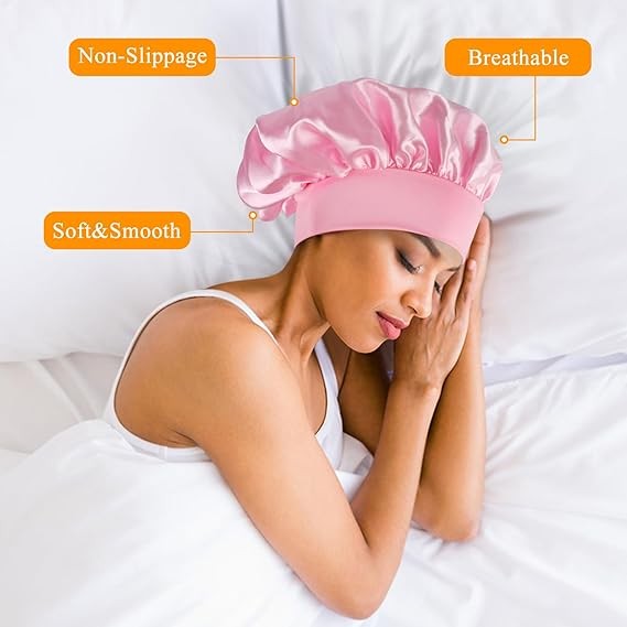 Satin Bonnet Silk Hair Bonnet Adjustable Bonne for Sleeping with Tie Band LOT