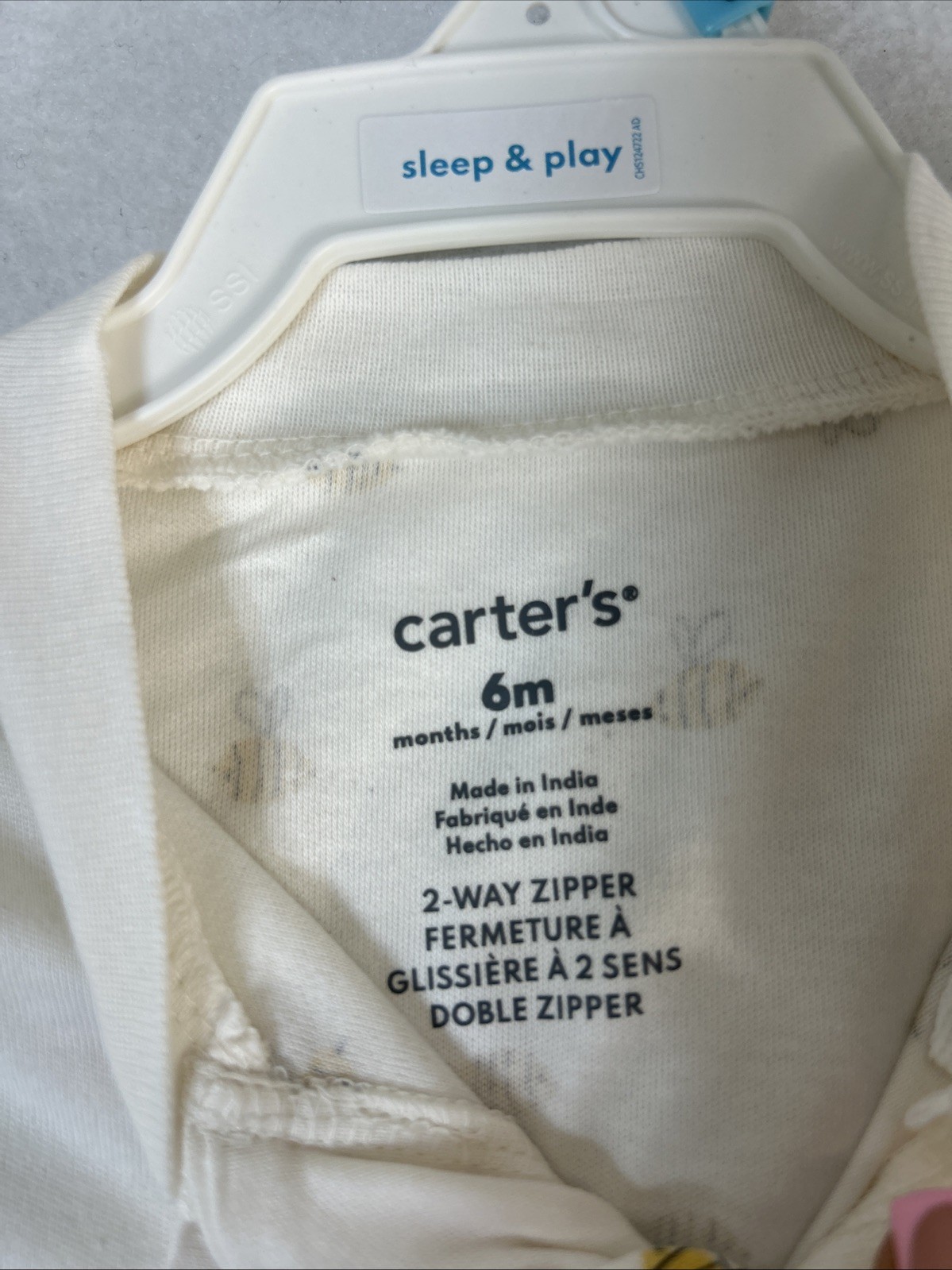 Baby Carters Bumble Bee 2-Way Zip Sleep & Play Size 6 mths w/ Footies Sleeper X2