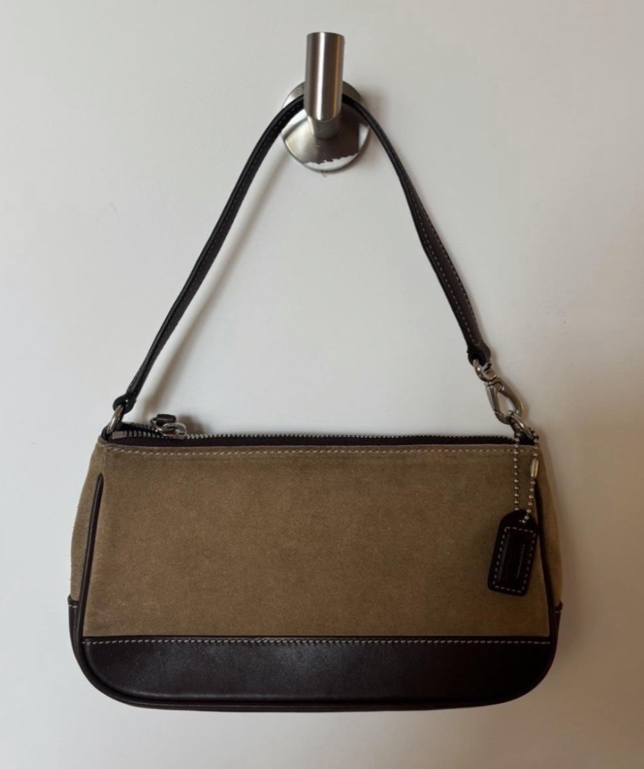 Coach Tan/Brown Small Shoulder Bag Zip Top, Lined Inner Pockets, Charm
