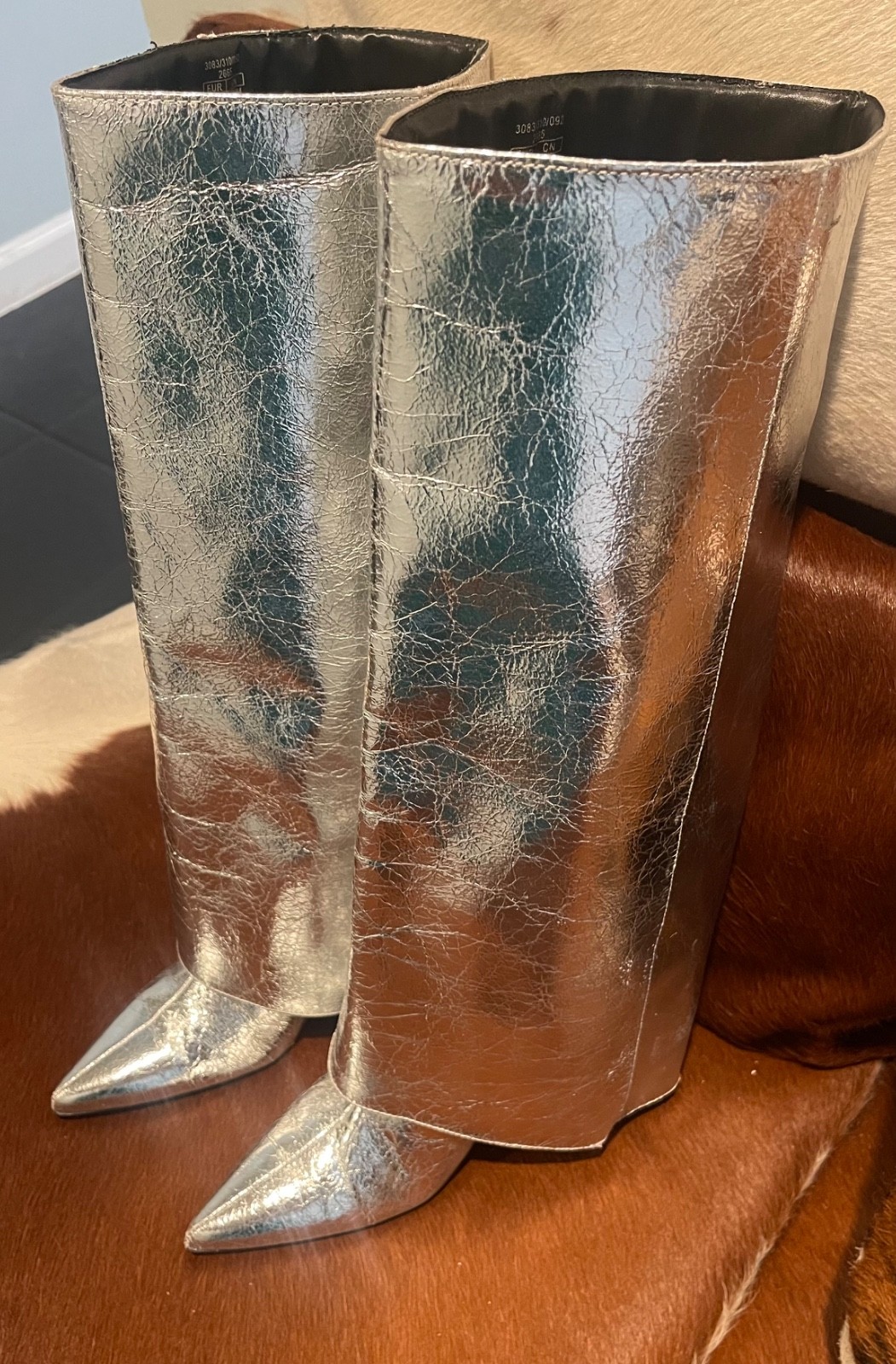 Zara Silver Metallic Gaiter Boots Sz 6 (36)