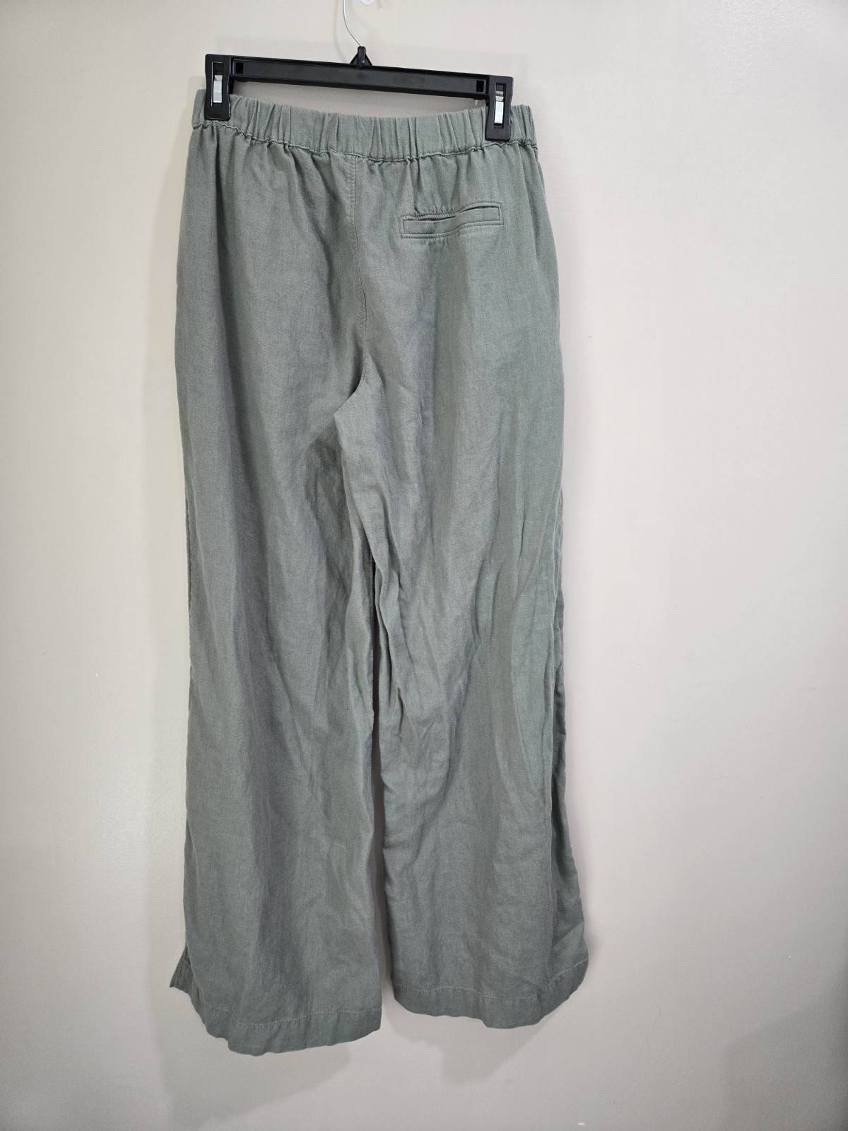 Caslon Women’s Green Solid Wide-Leg Pull-On Pants, Elastic Waist, Pockets