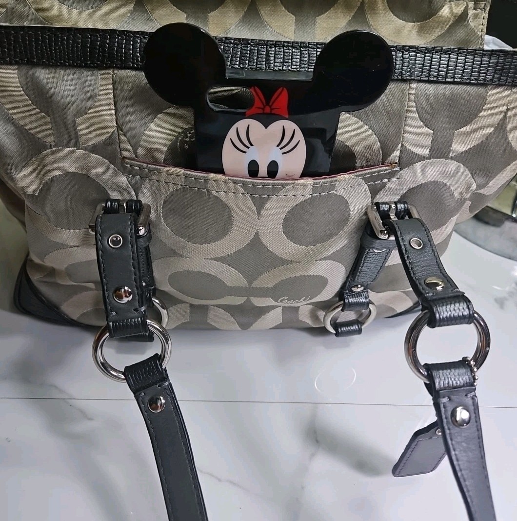 Coach #19404M Gallery Op Art Signature Sateen Tote Gray Shoulderbag 13×8.5×4.5