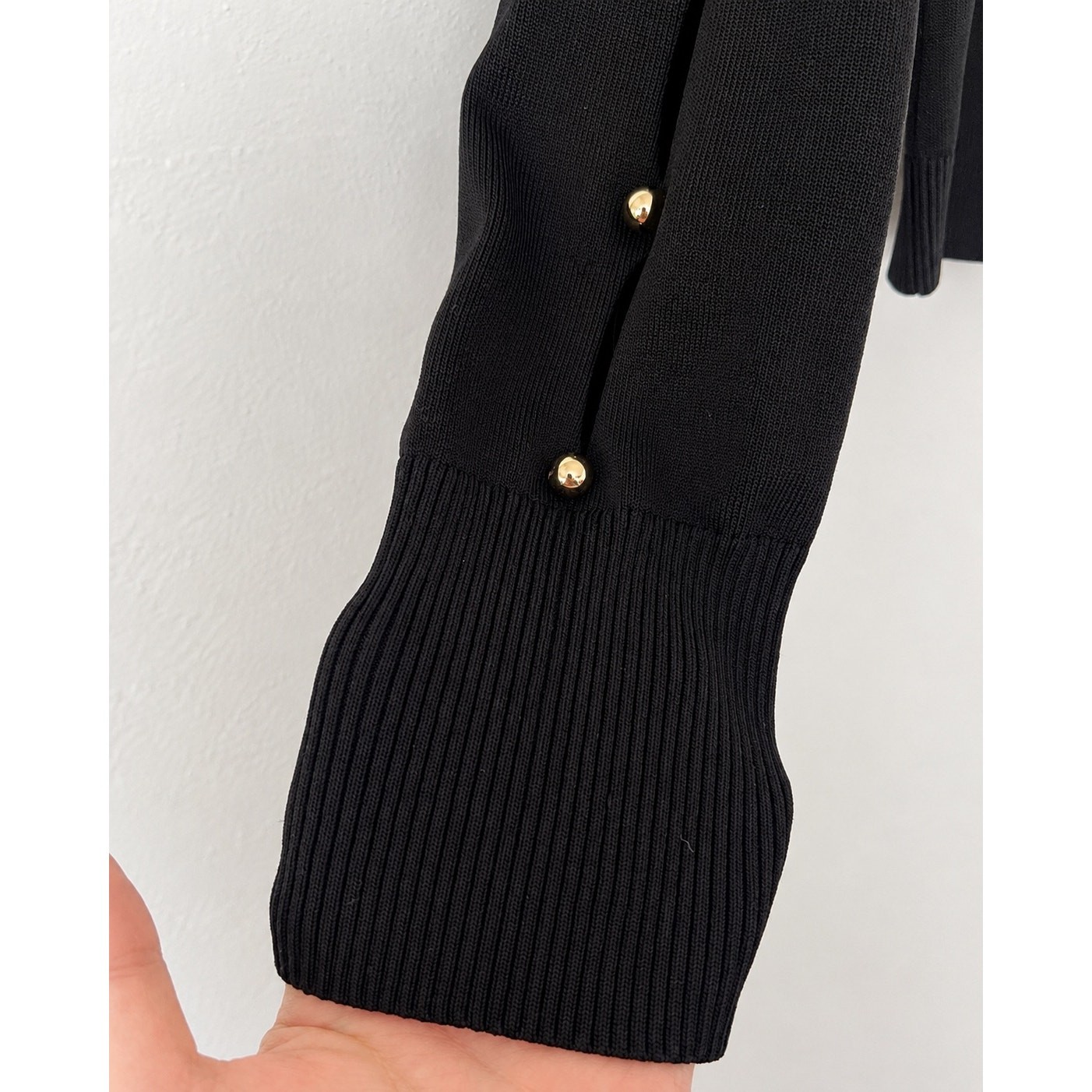 Jonathan Simkhai Black Gold Button Cutout Sleeve Knit Sweater Top L