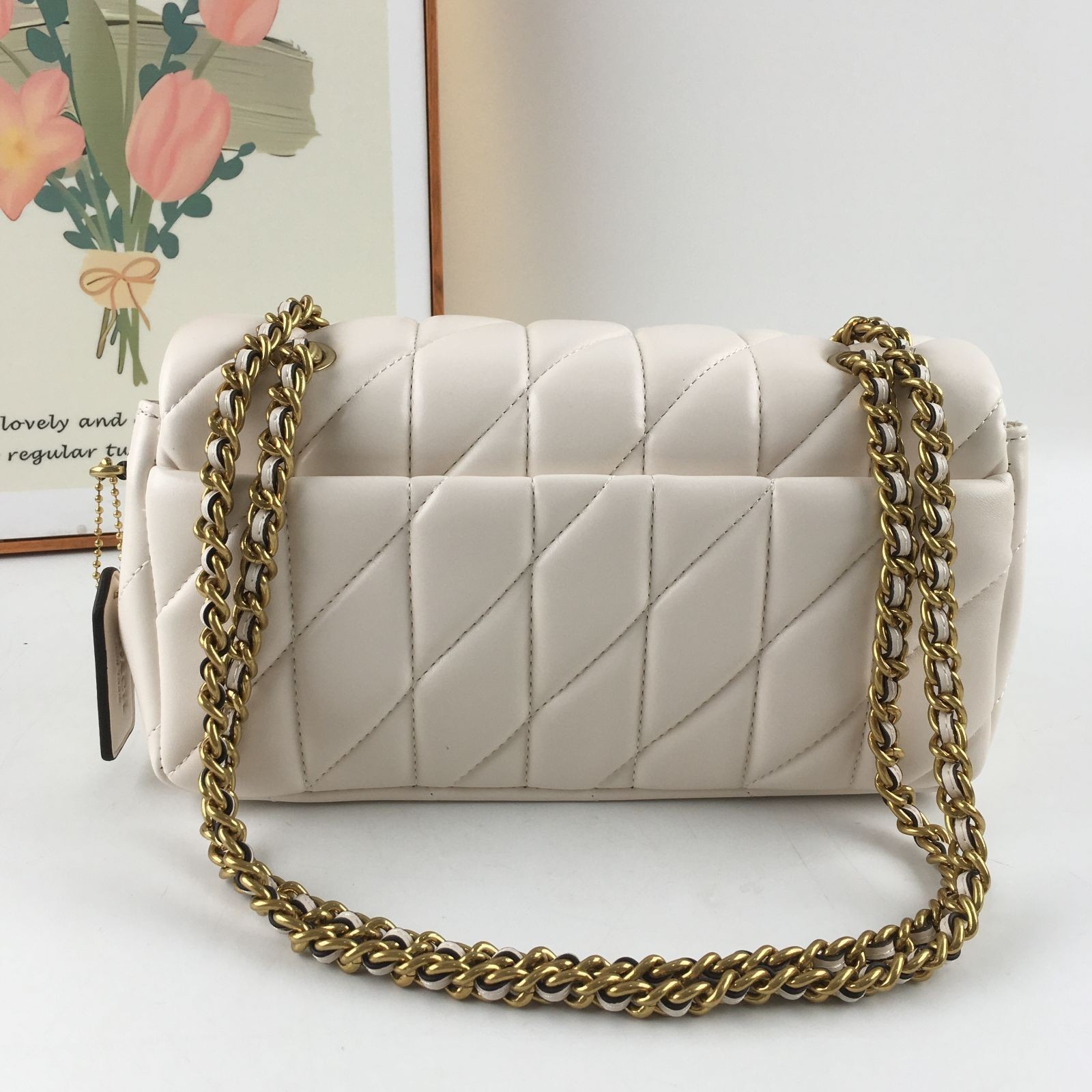 COACH Tabby Shoulder Bag 26 Quilted CP150 Brass / Chalk White Leather Outlet New