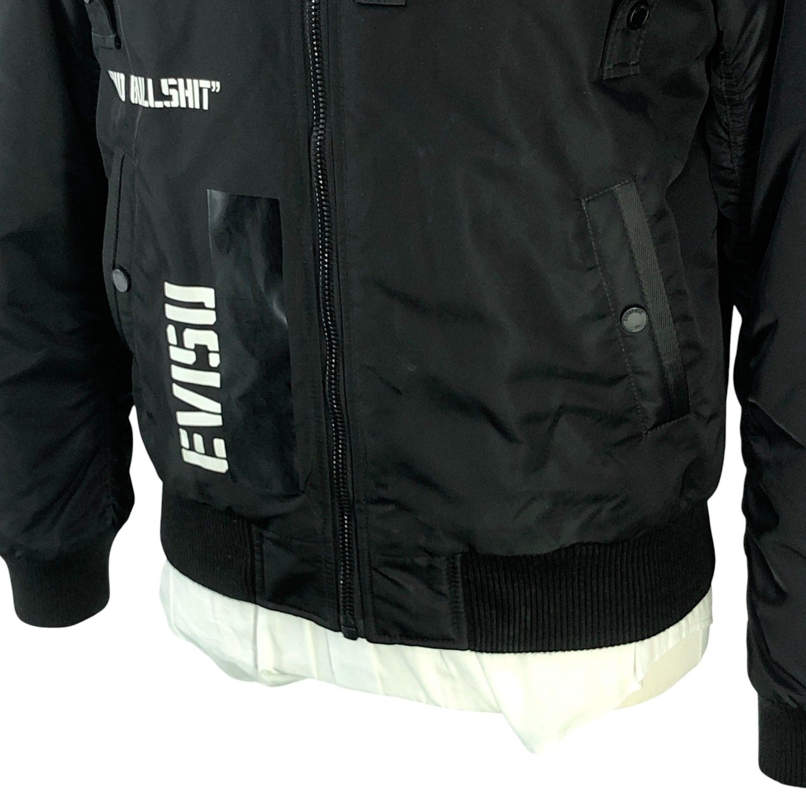 EVISUKURO Flight Jacket Mens M Black Graphic Zip Quilted Liner Streetwear Patch
