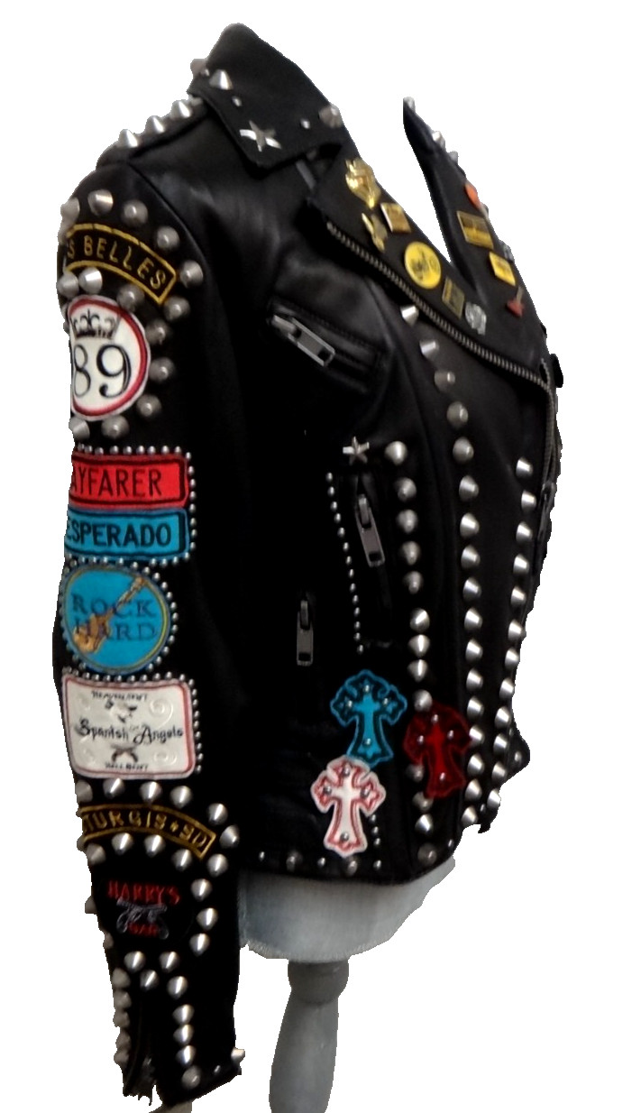 Double D Ranch Angels on Horseback Biker Jacket Embellished Black Leather Size M