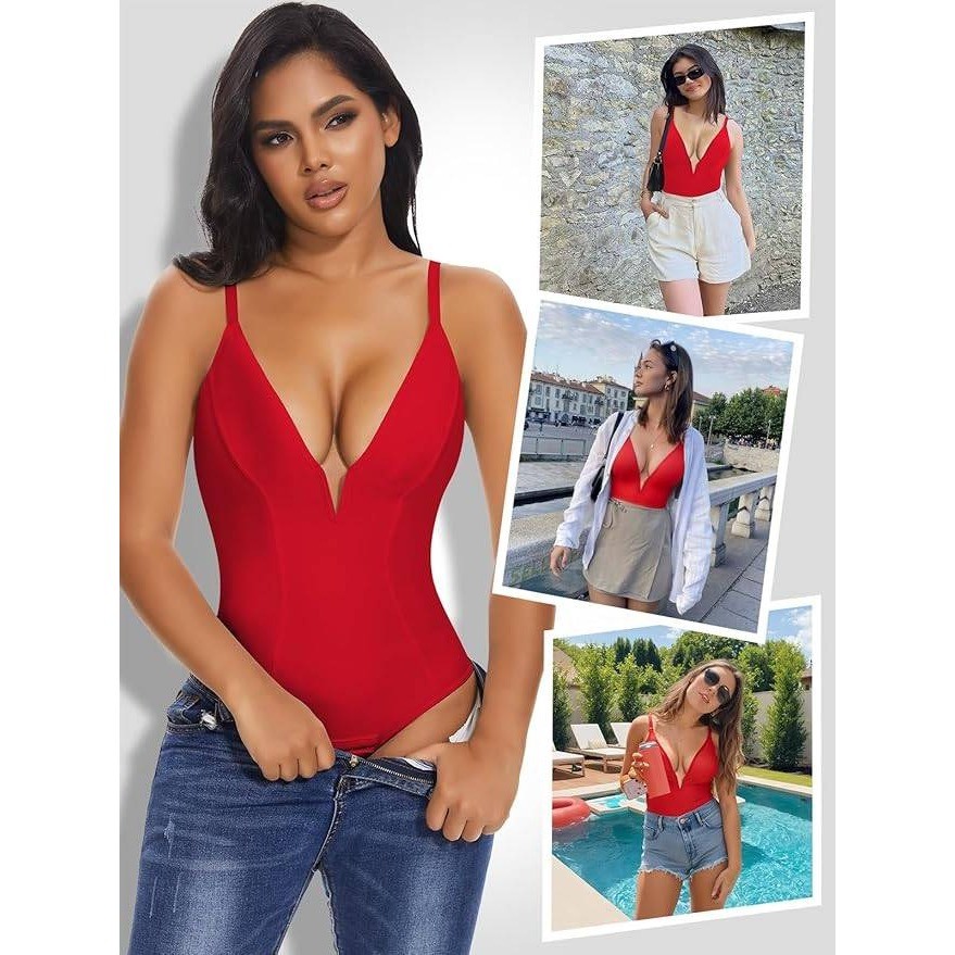 MSRP $49 SHAPERIN Women’s M Bodysuit Shapewear Tummy Control Deep V Neck Plu