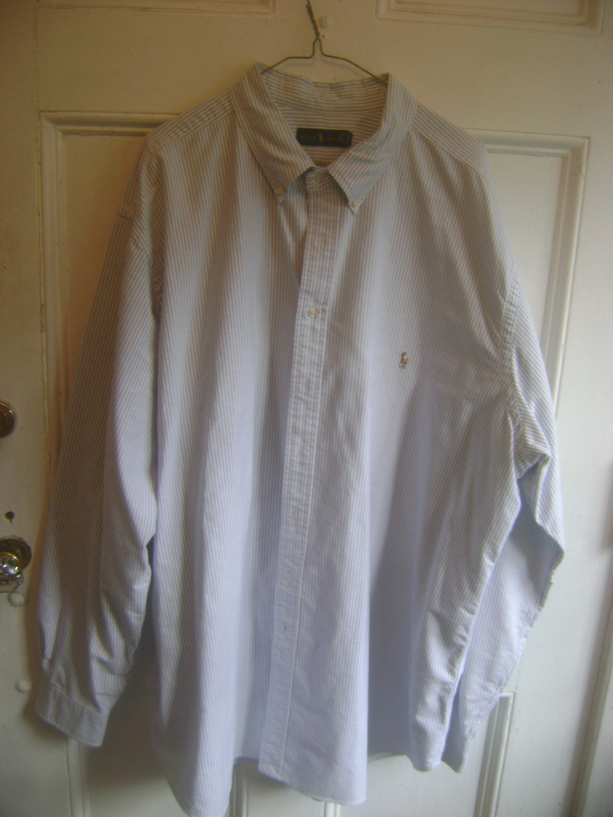 RALPH LAUREN 3XLT/3TGL BLUE & WHITE PINSTRIPED BROADCLOTH COTTON BUTTON DOWN;EXC