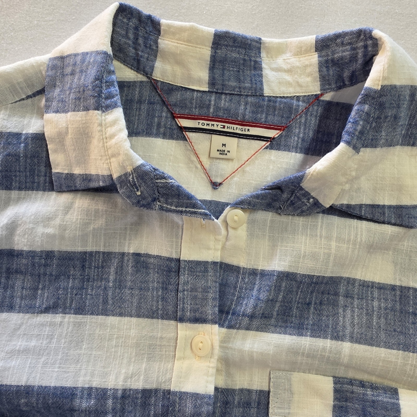 Tommy Hilfiger Costal 100% Cotton Long Sleeve Button-up Wide Stripe Sailor Sz M