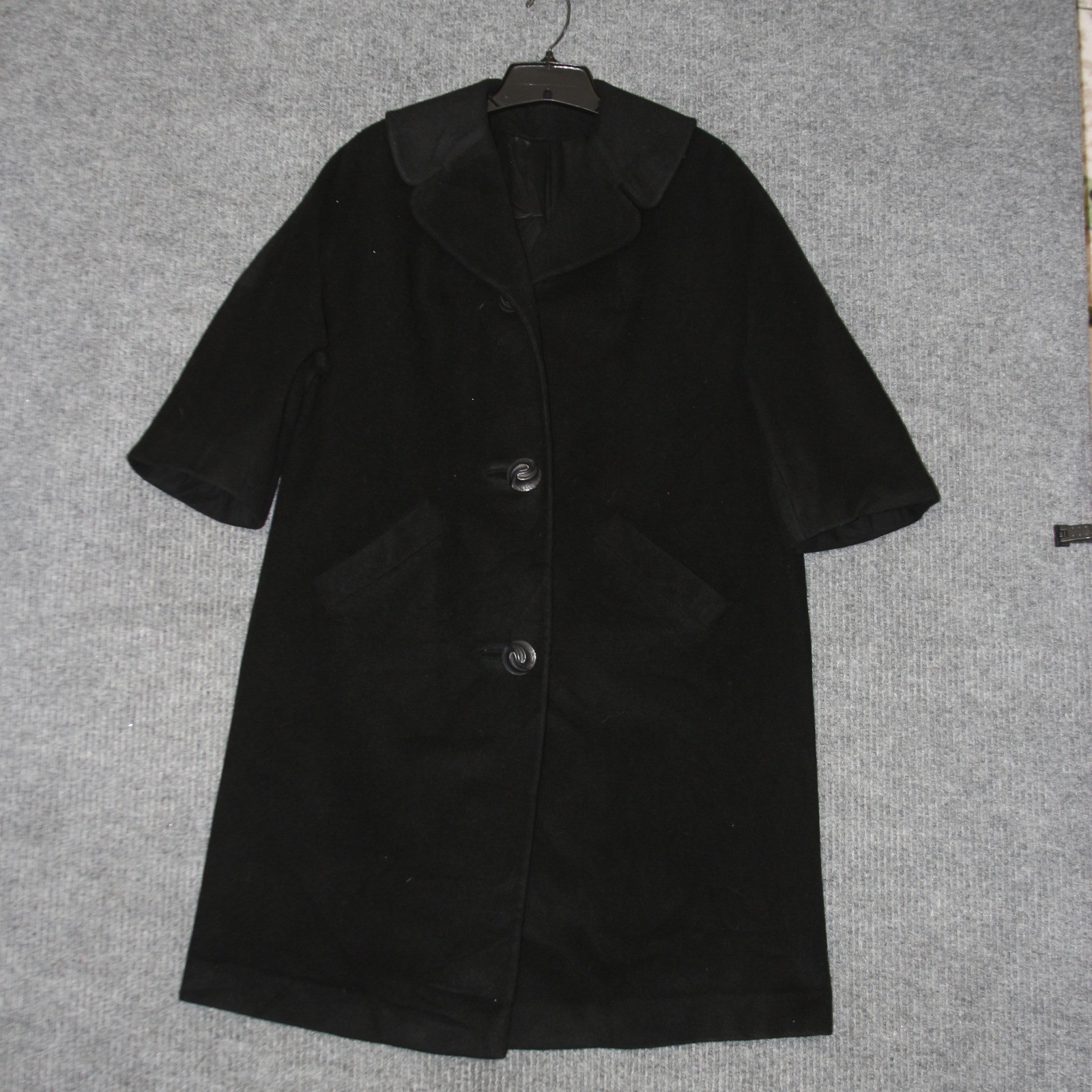 Vintage Fleurette of California Cashmere Coat Womens L Black Long Sleeve Button