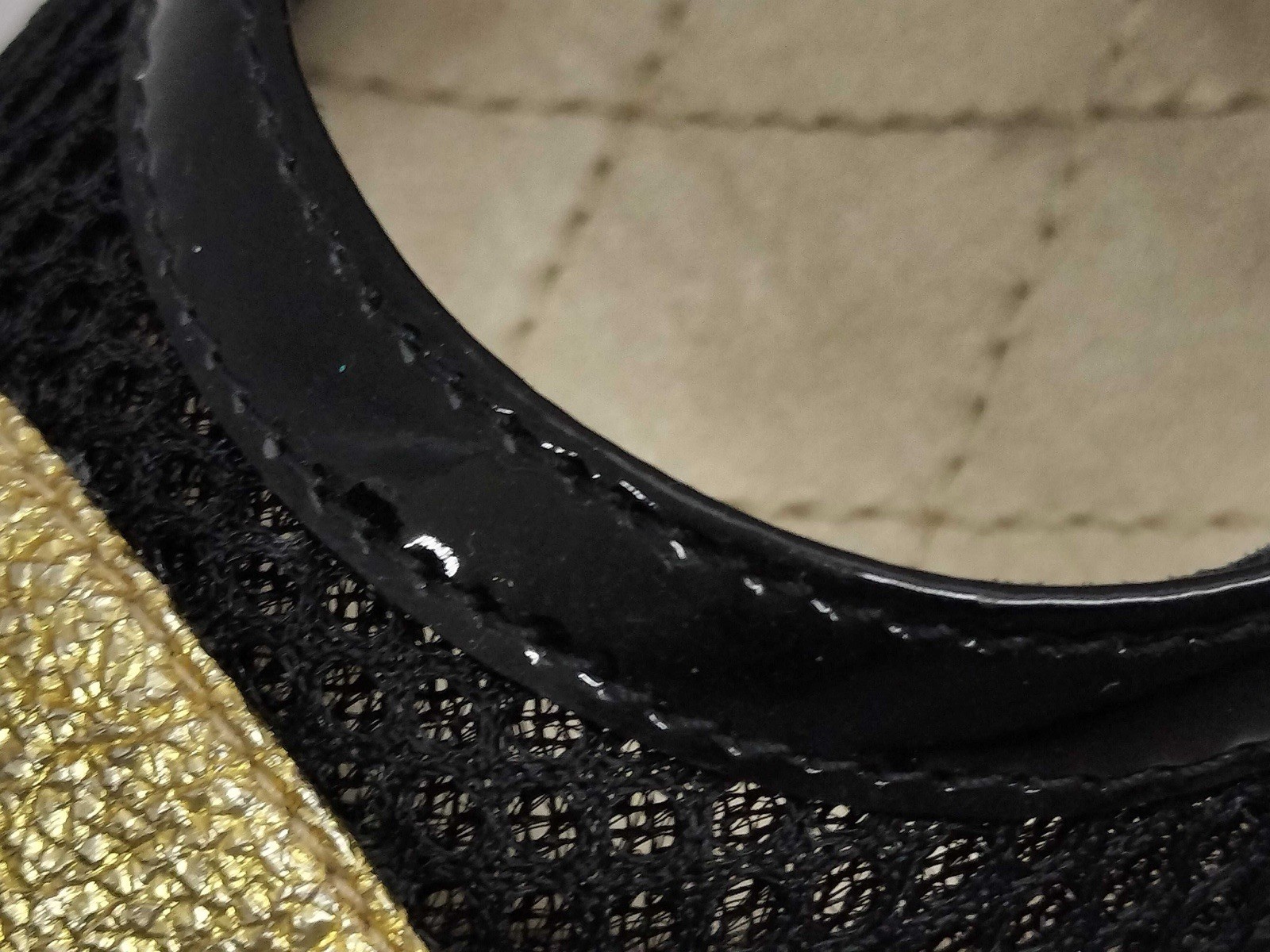 Chanel Mesh And Leather Black Gold Heels Sz 37