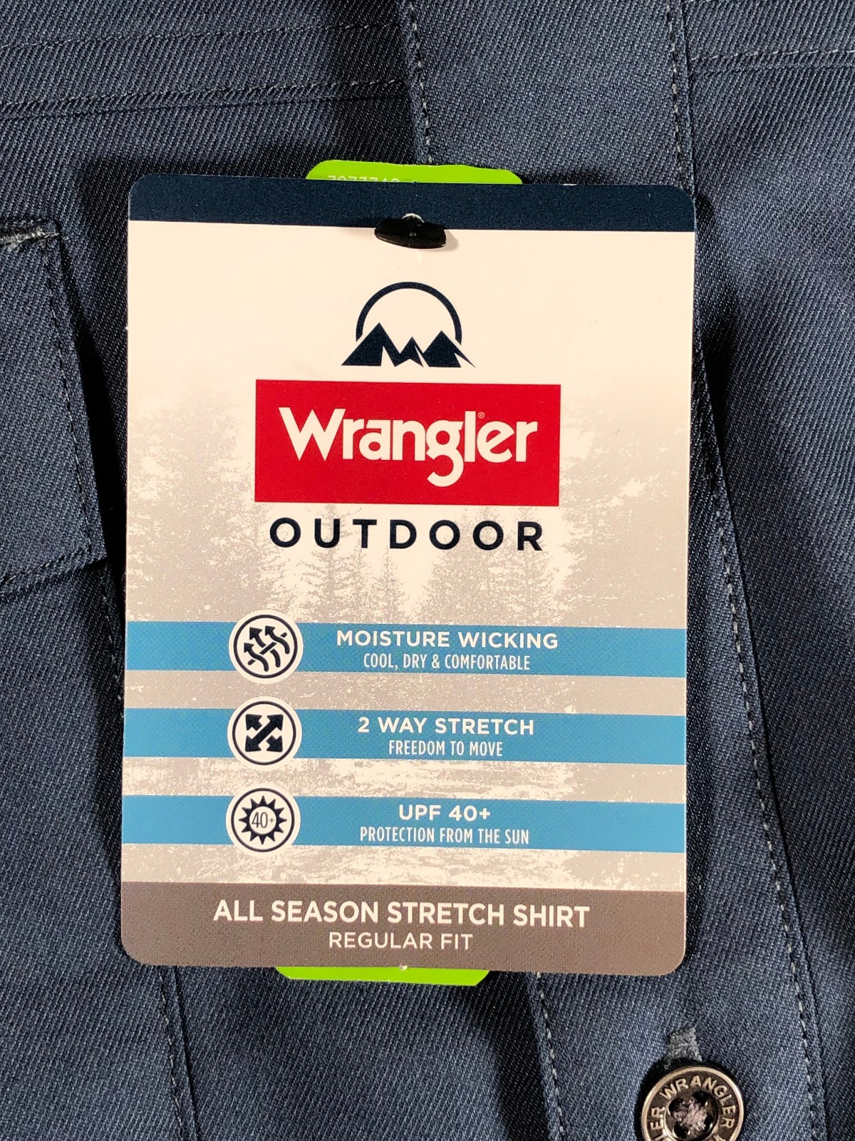 NWT Wrangler Outdoor All Season Men’s Shirt Regular Navy Blue Stretch Cotton S