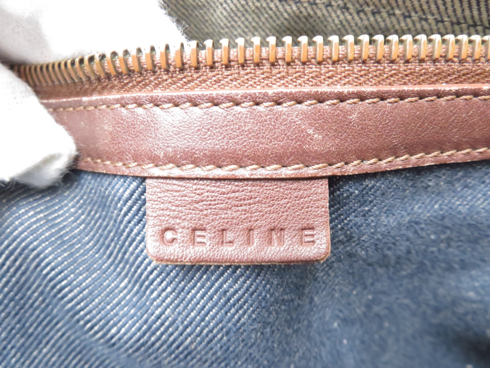 Authentic CELINE Denim Paris Macadam Canvas Leather Boogie Bag Hand Bag I#50347