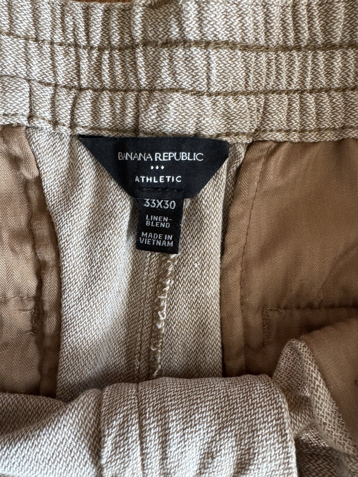 Banana Republic Men’s Brown Linen Cotton Twill Athletic Tapered Pants 33X30