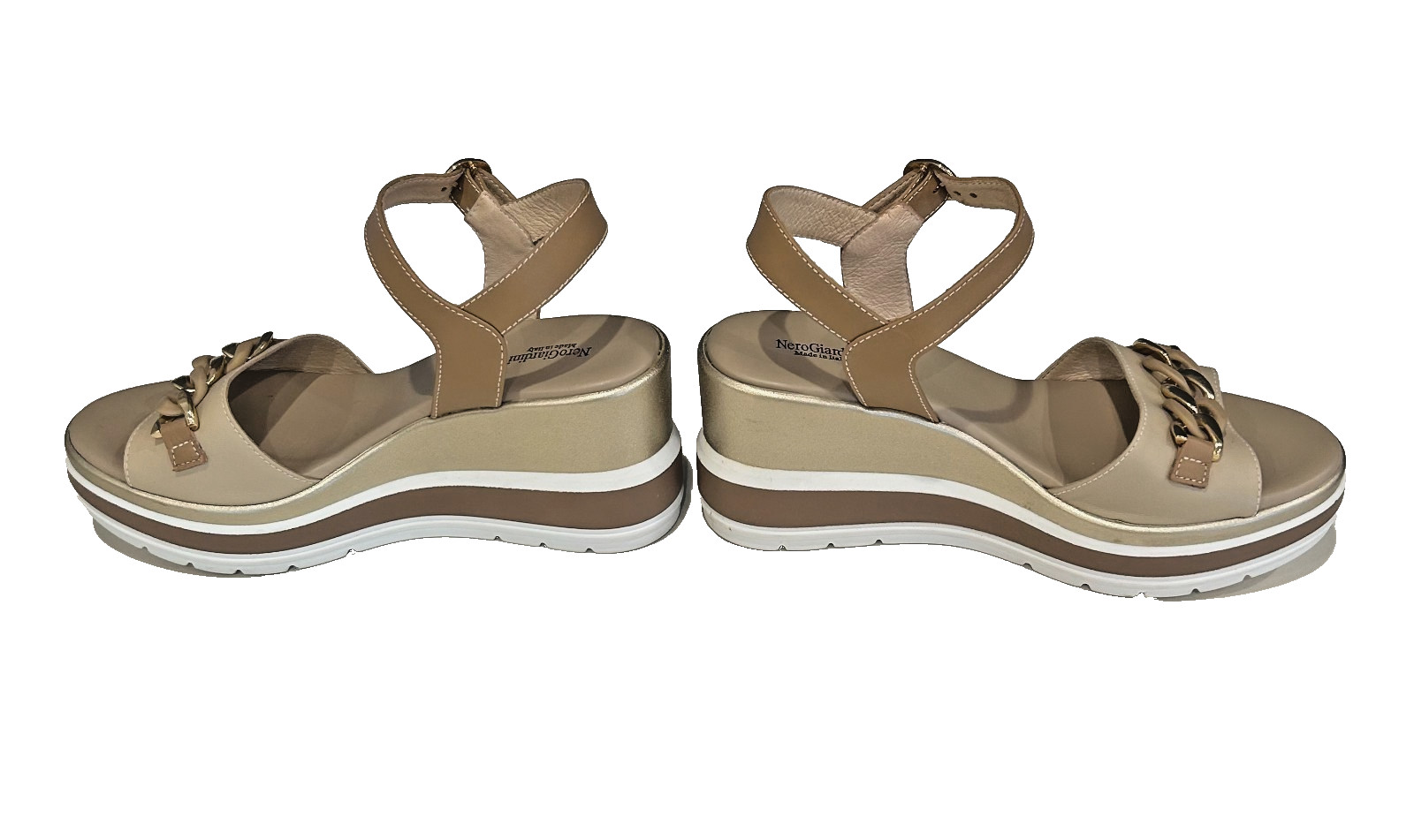Nero Giardini Womens Chain Ankle Strap Platform Wedge Sandal Size 38