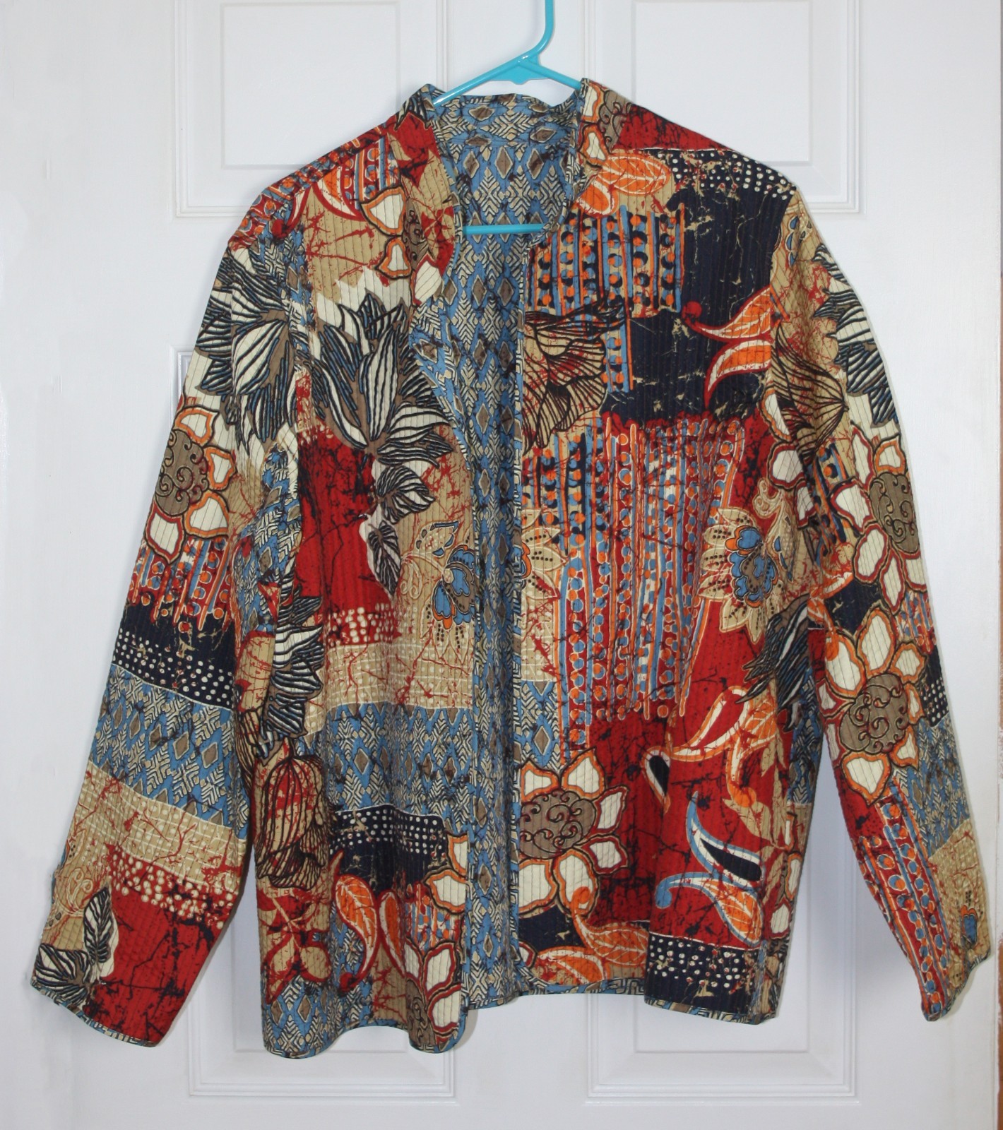 Reversible Quilted Patchwork Jacket Womens Boho Artisan Floral Geometric Opn Frt